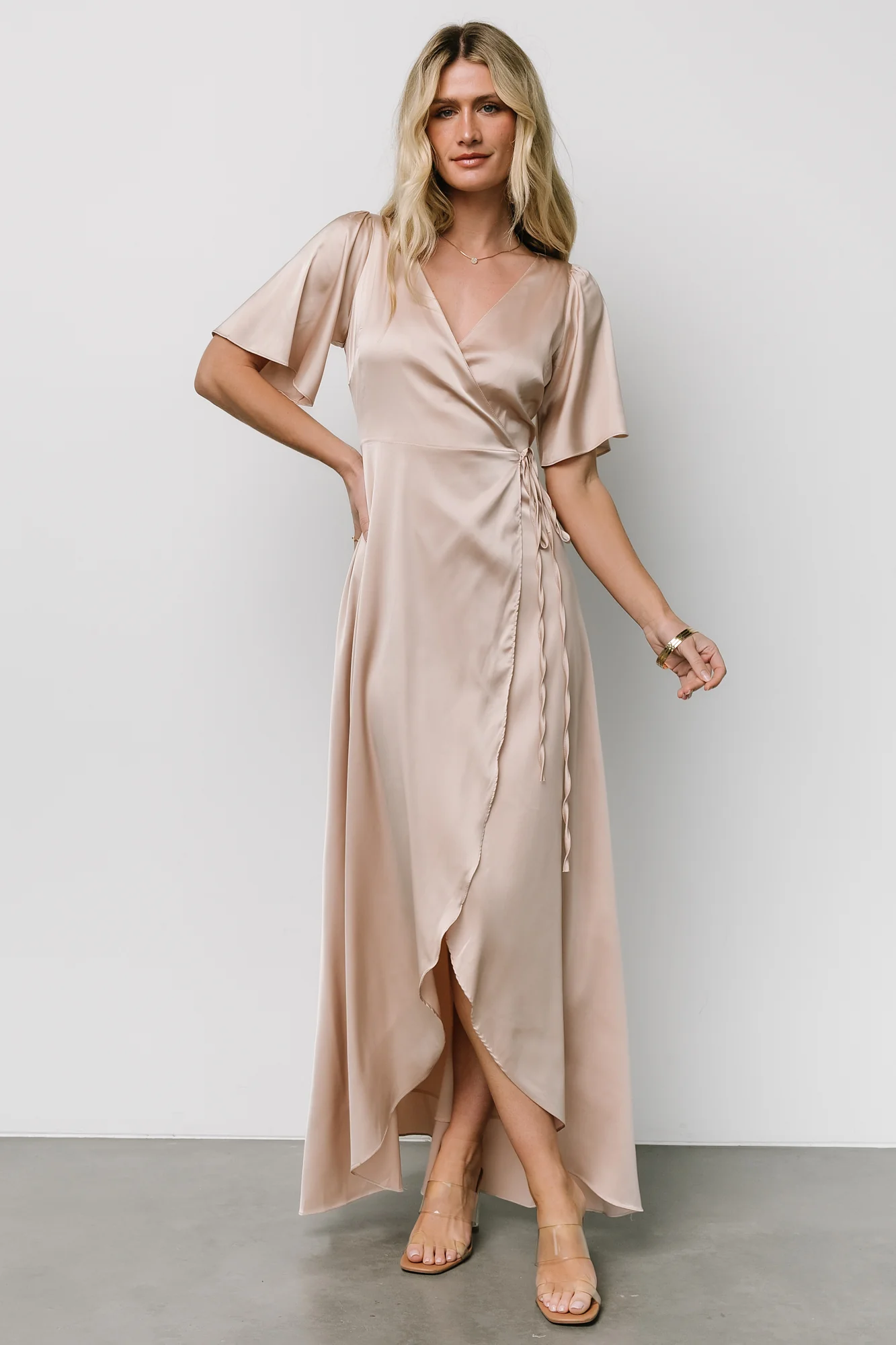 Vara Satin Maxi Wrap Dress | Champagne