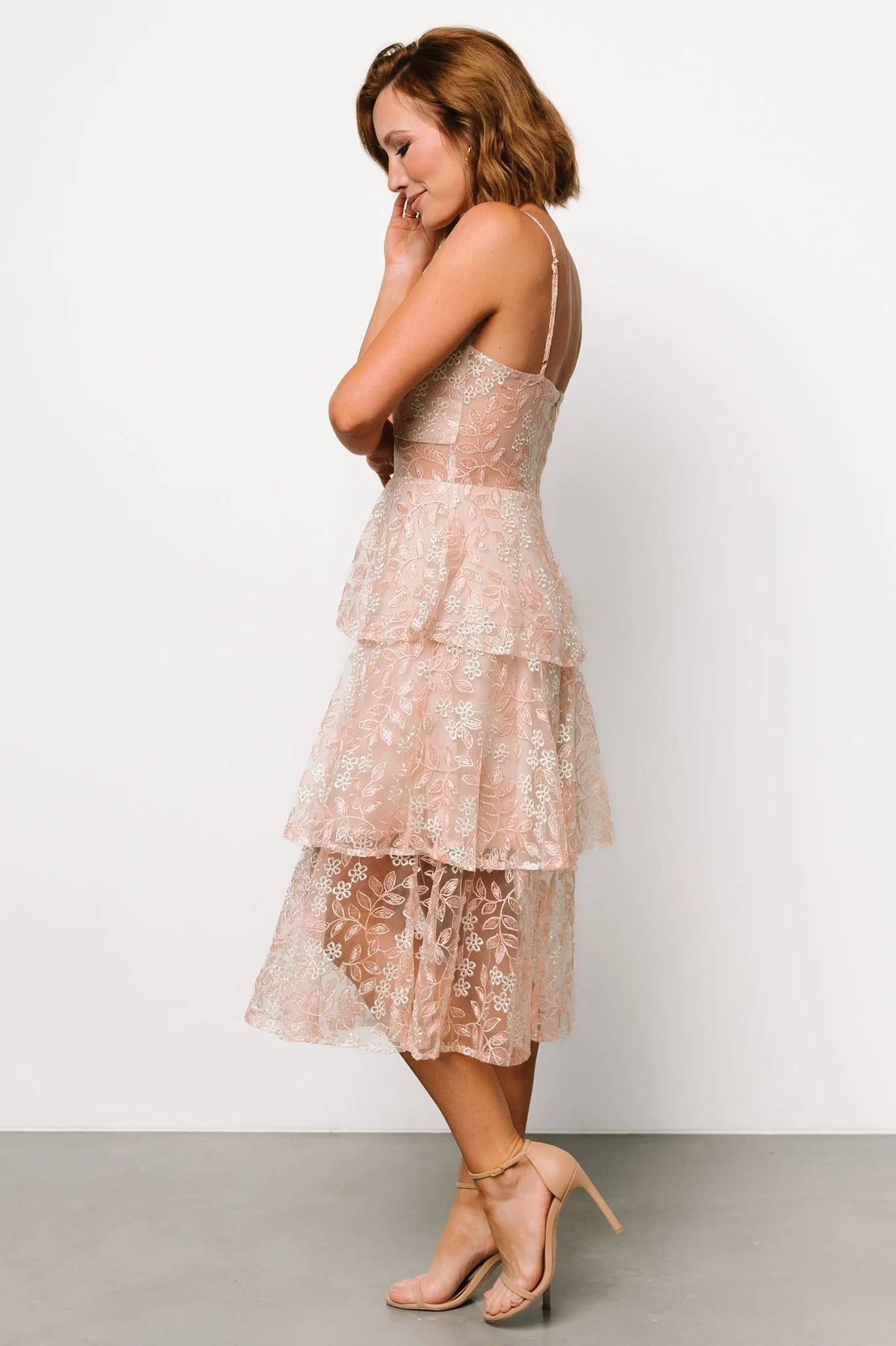 Georgiana Embroidered Midi Dress | Nude + Rose