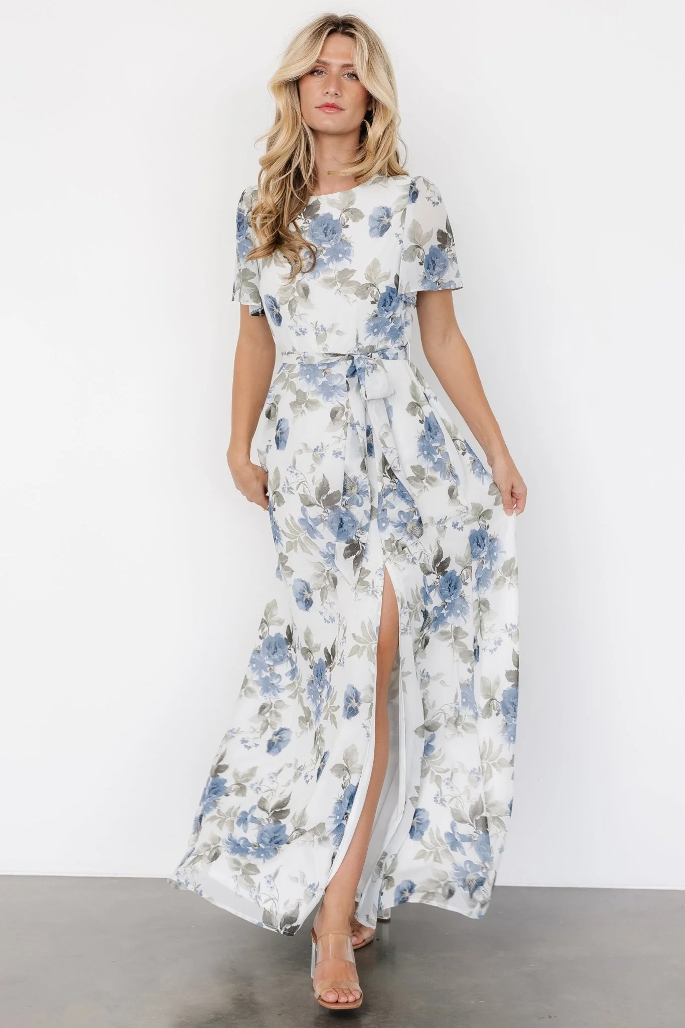Naomi Short Sleeve Maxi Dress | Dusty Blue Floral