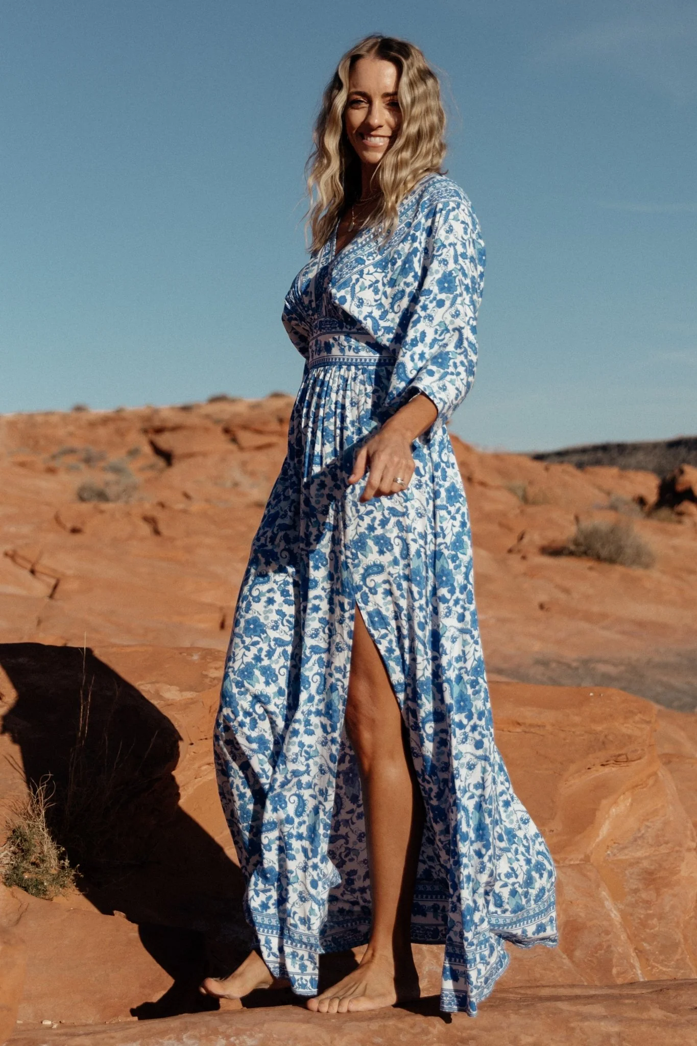 Watson Kimono Maxi Dress | Blue + White