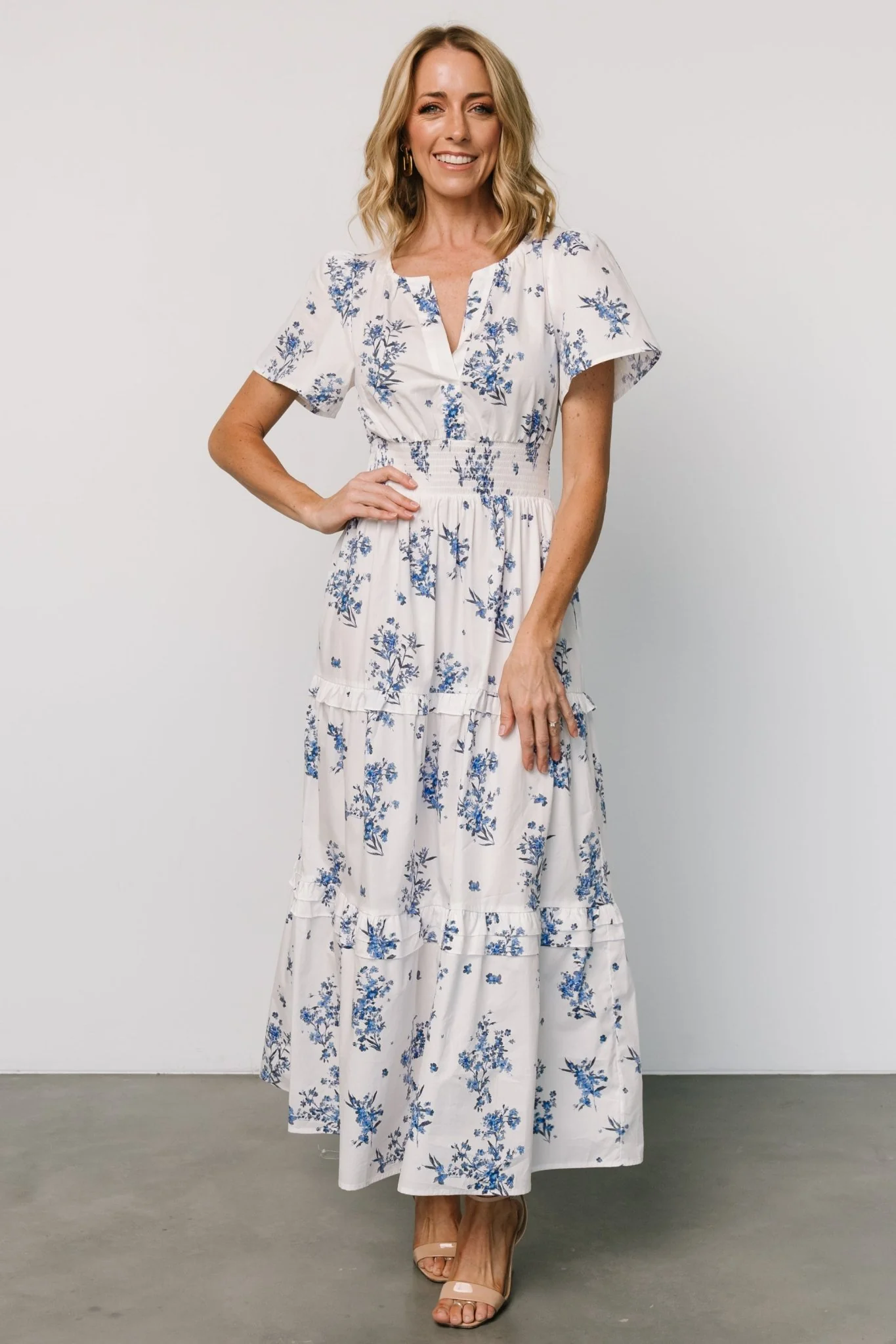 Kiana Poplin Maxi Dress | Off White + Blue