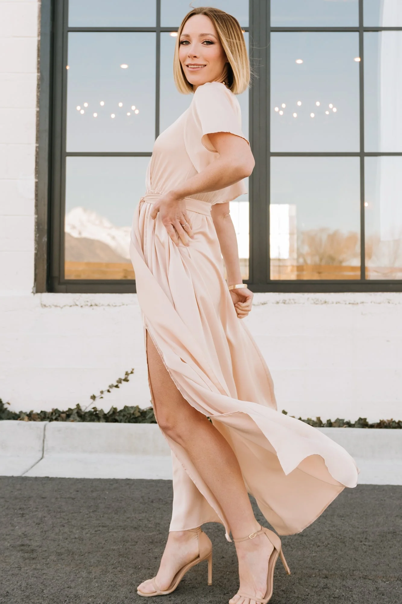 Sicily Satin Maxi Dress | Natural