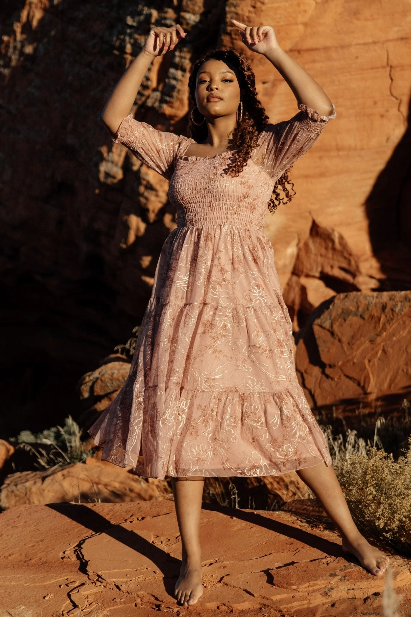 Fabian Jacquard Midi Dress | Mauve + Gold