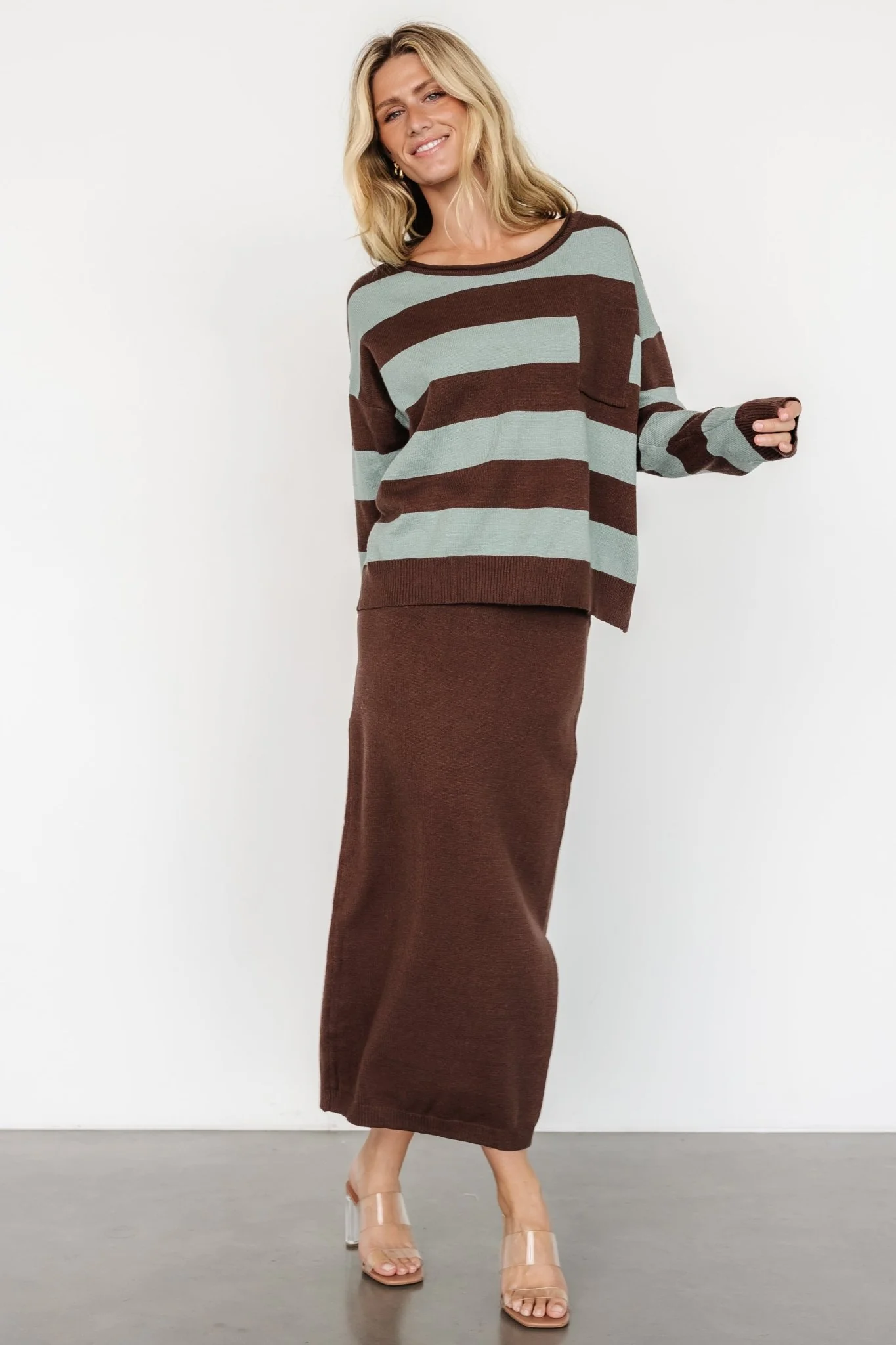 Carlotta Sweater + Skirt Set | Brown + Turquoise