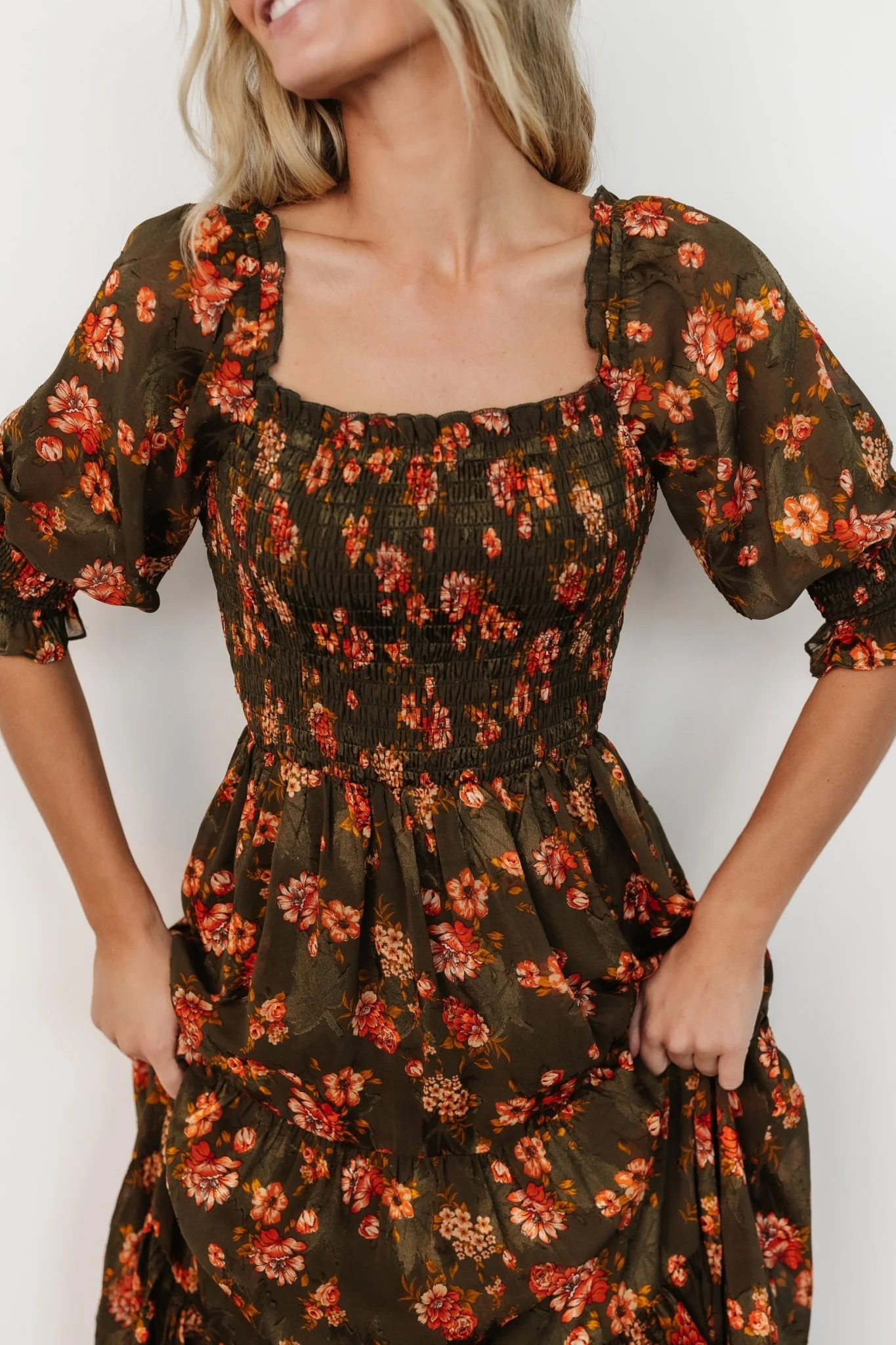Fabian Jacquard Midi Dress | Olive Floral
