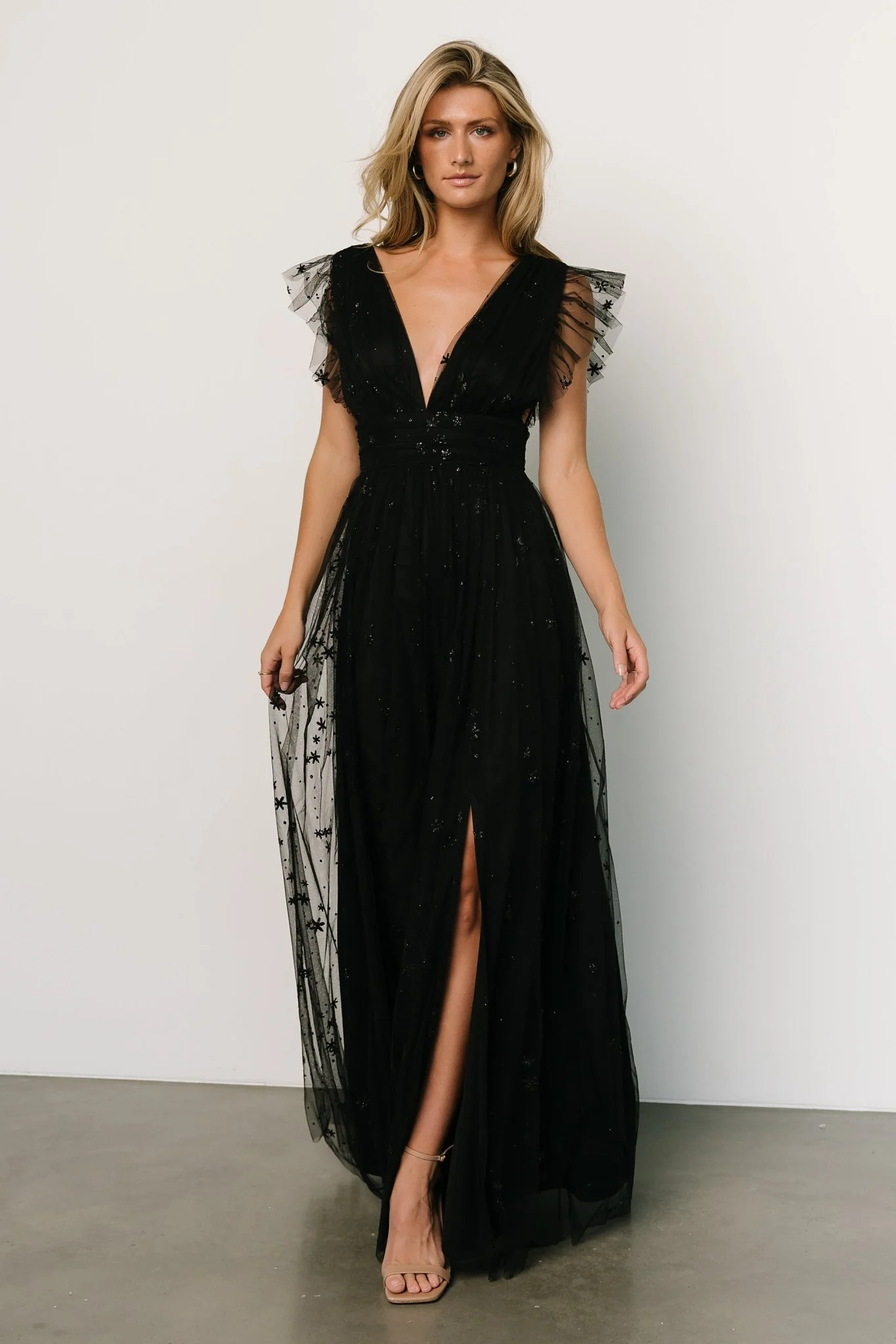 Nova Shimmer Maxi Dress | Black
