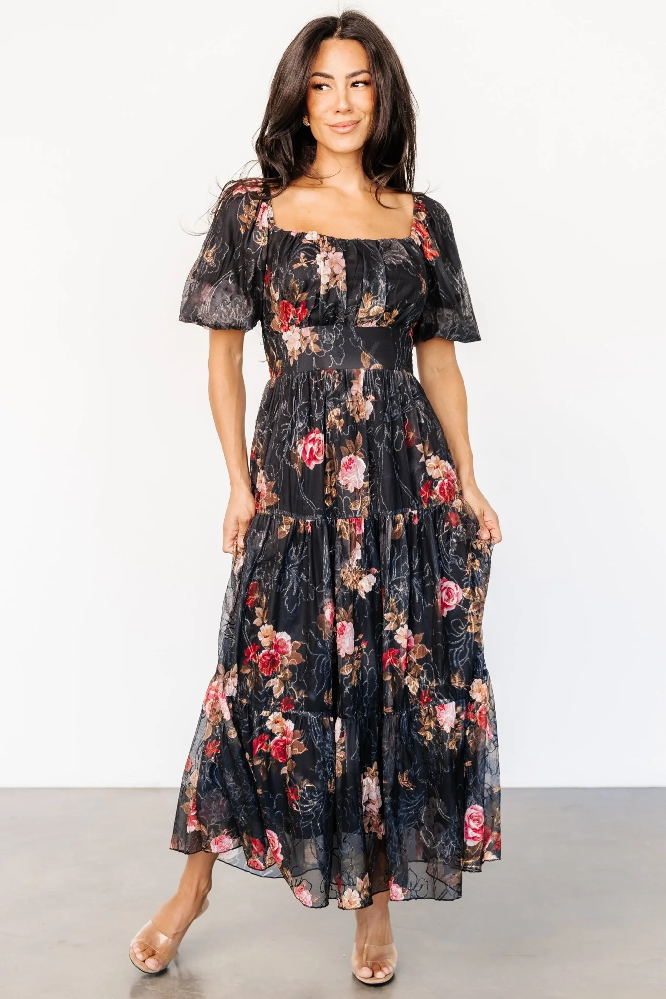 Annabeth Midi Dress | Black Floral