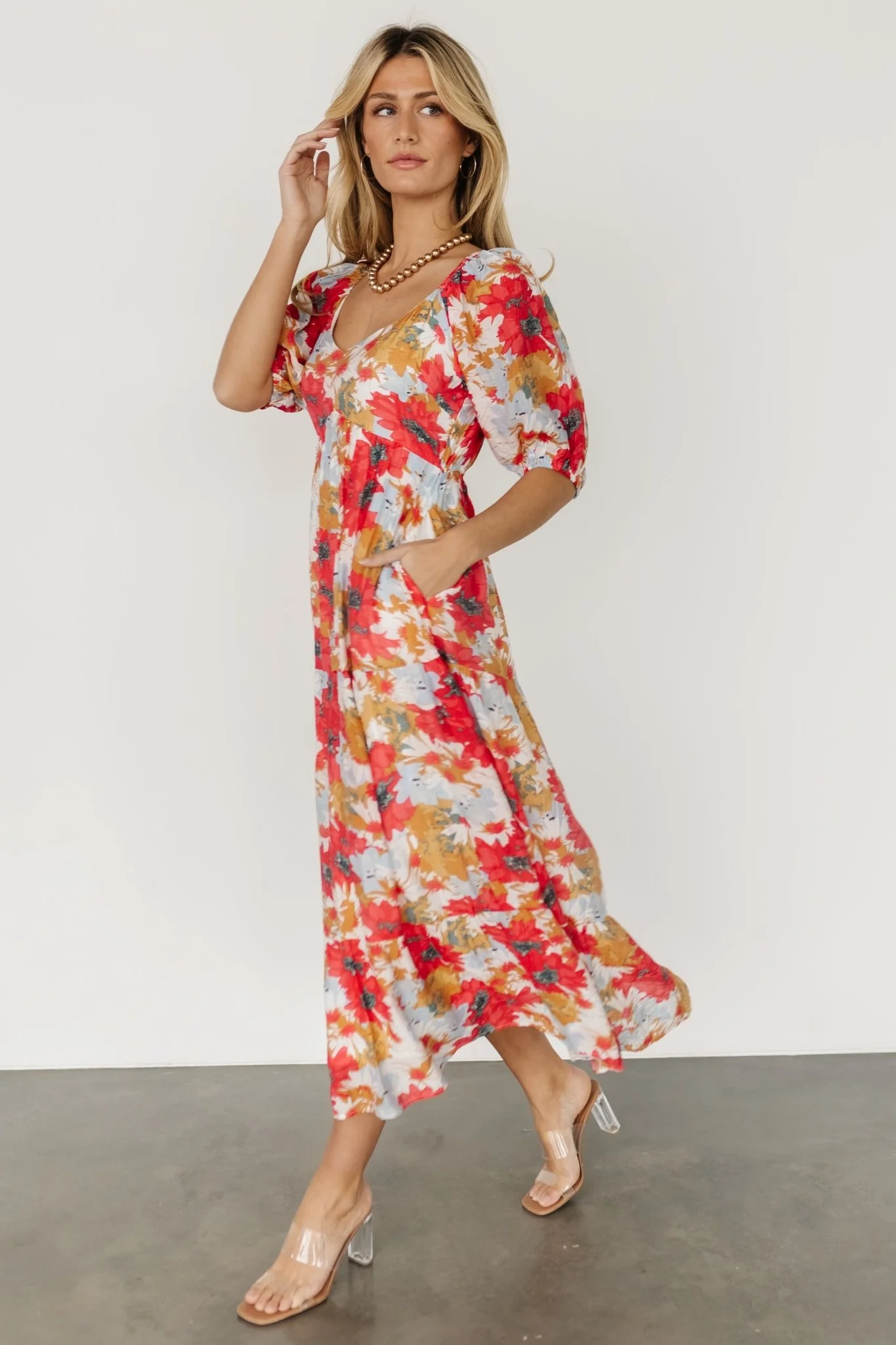 Denton Midi Dress | Red Multi