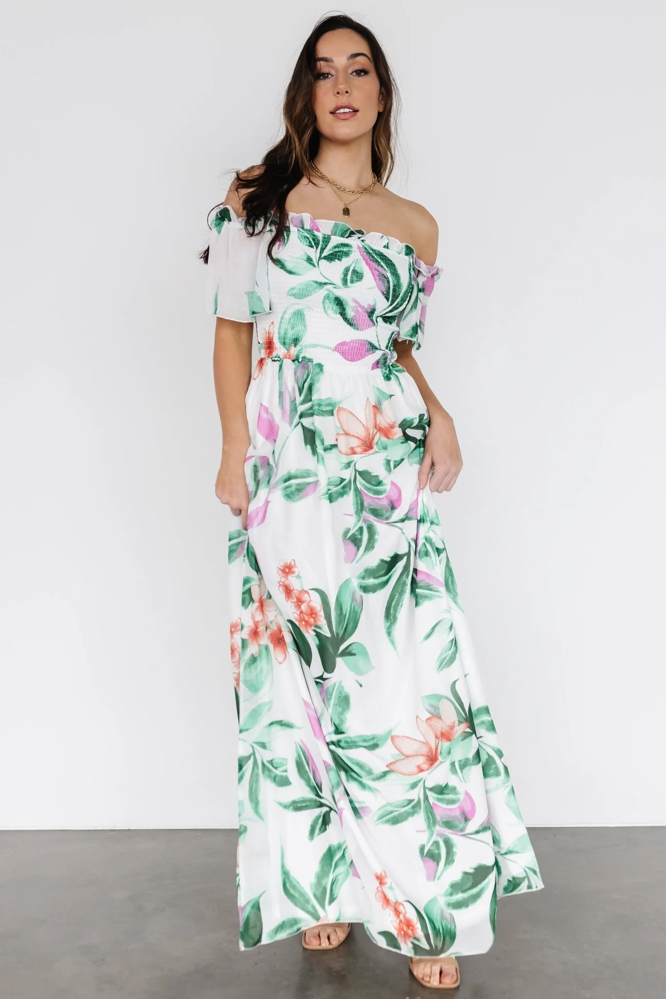 Elina Maxi Dress | White + Green Multi Floral