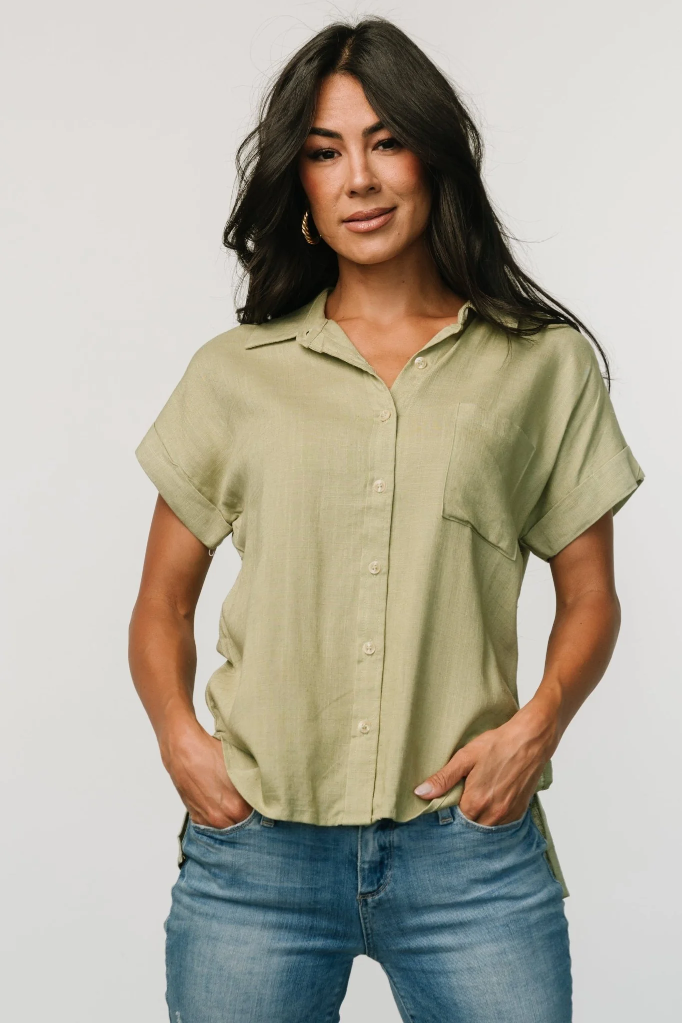 Andrews Button Top | Sage