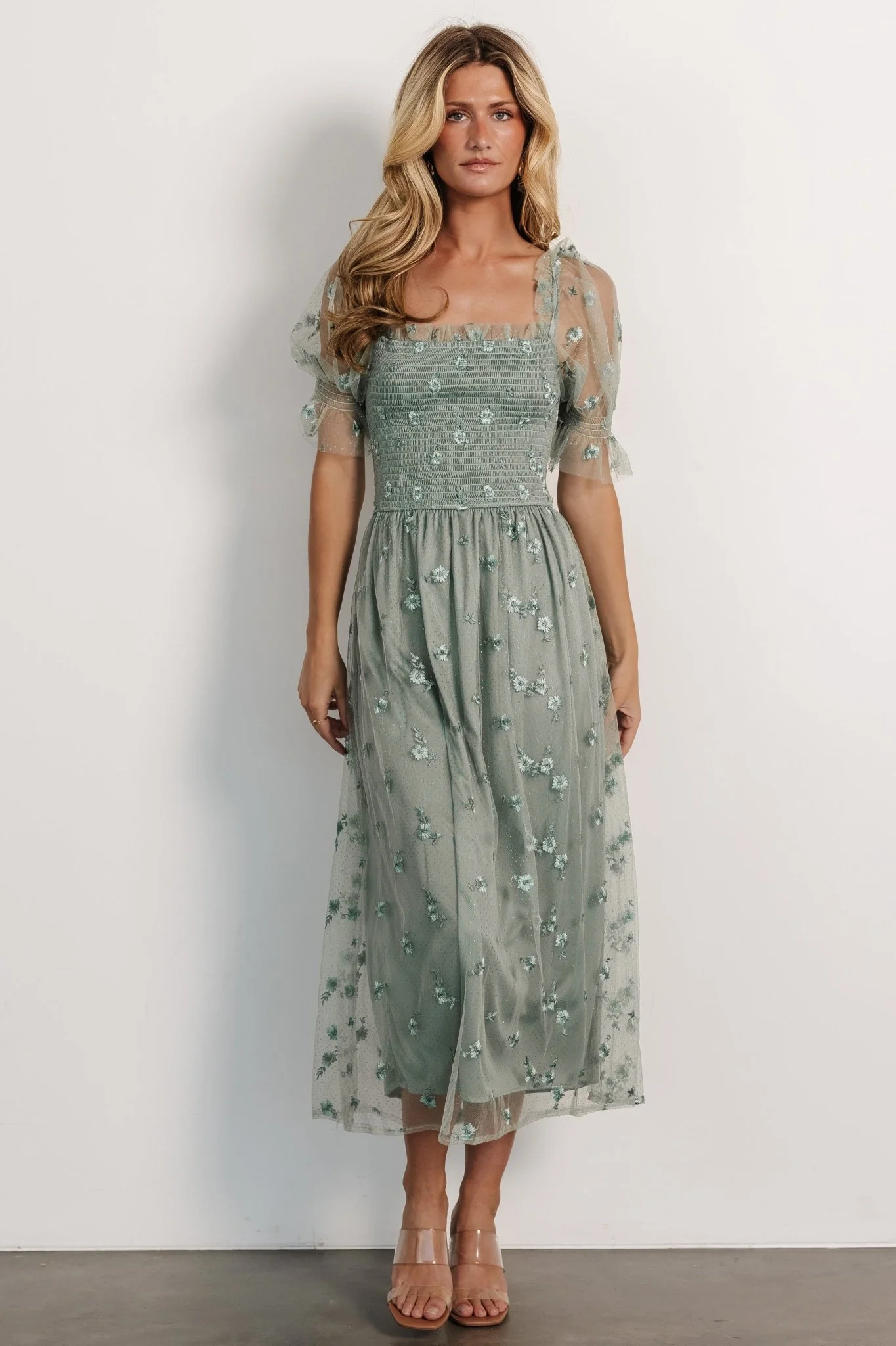 Emilia Embroidered Dress | Sage