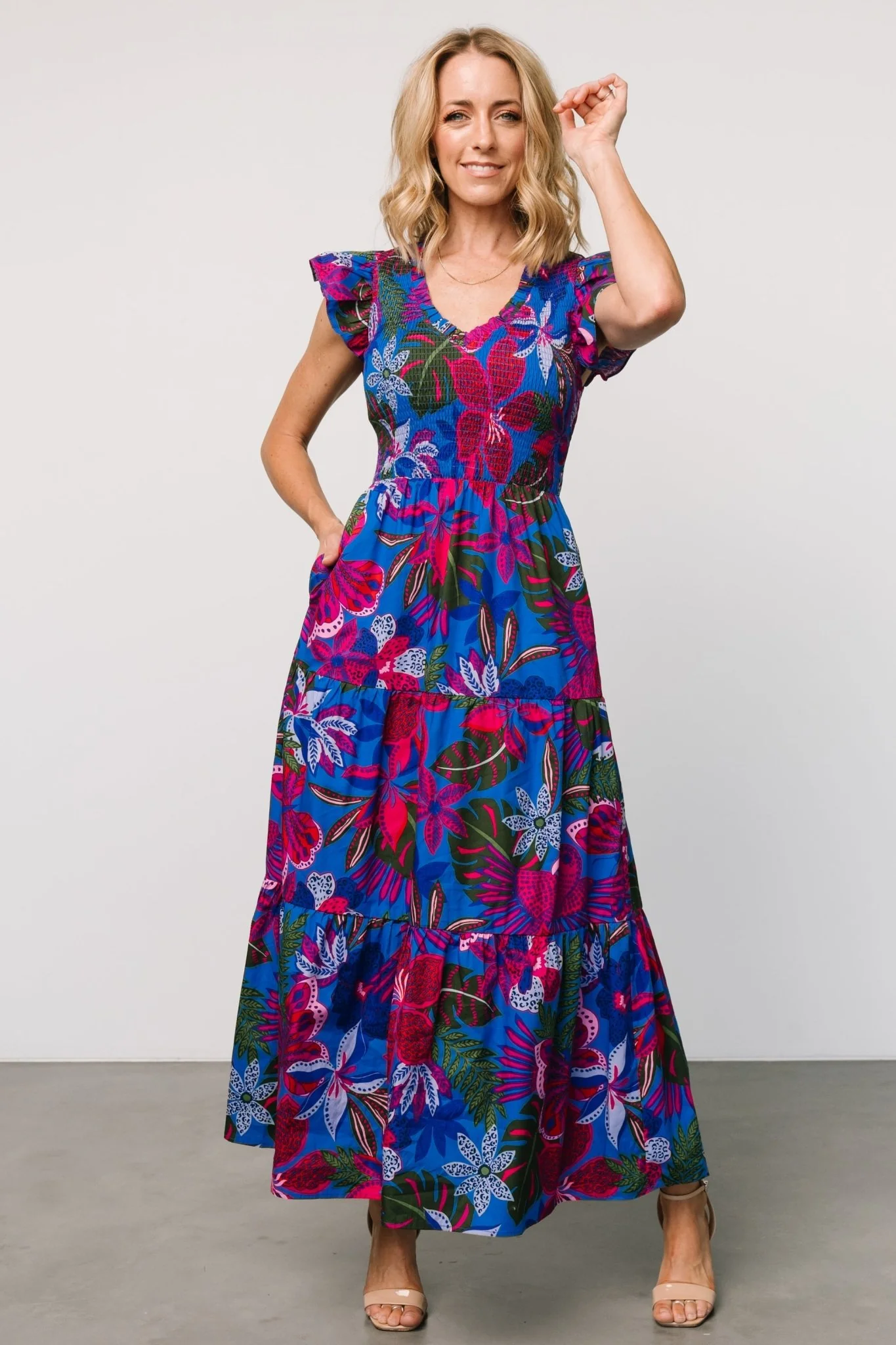 Ranchero Smocked Maxi Dress | Cobalt + Fuchsia Print