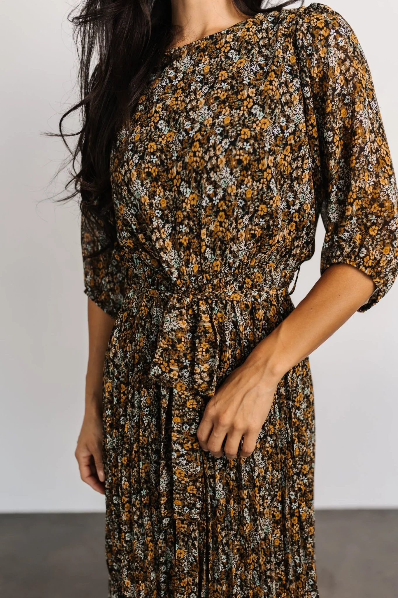 Eileen Pleated Dress | Midnight Garden Print