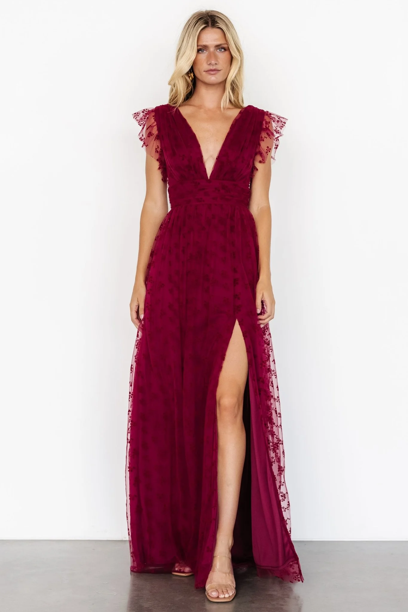 Caterina Tulle Maxi Dress | Wine
