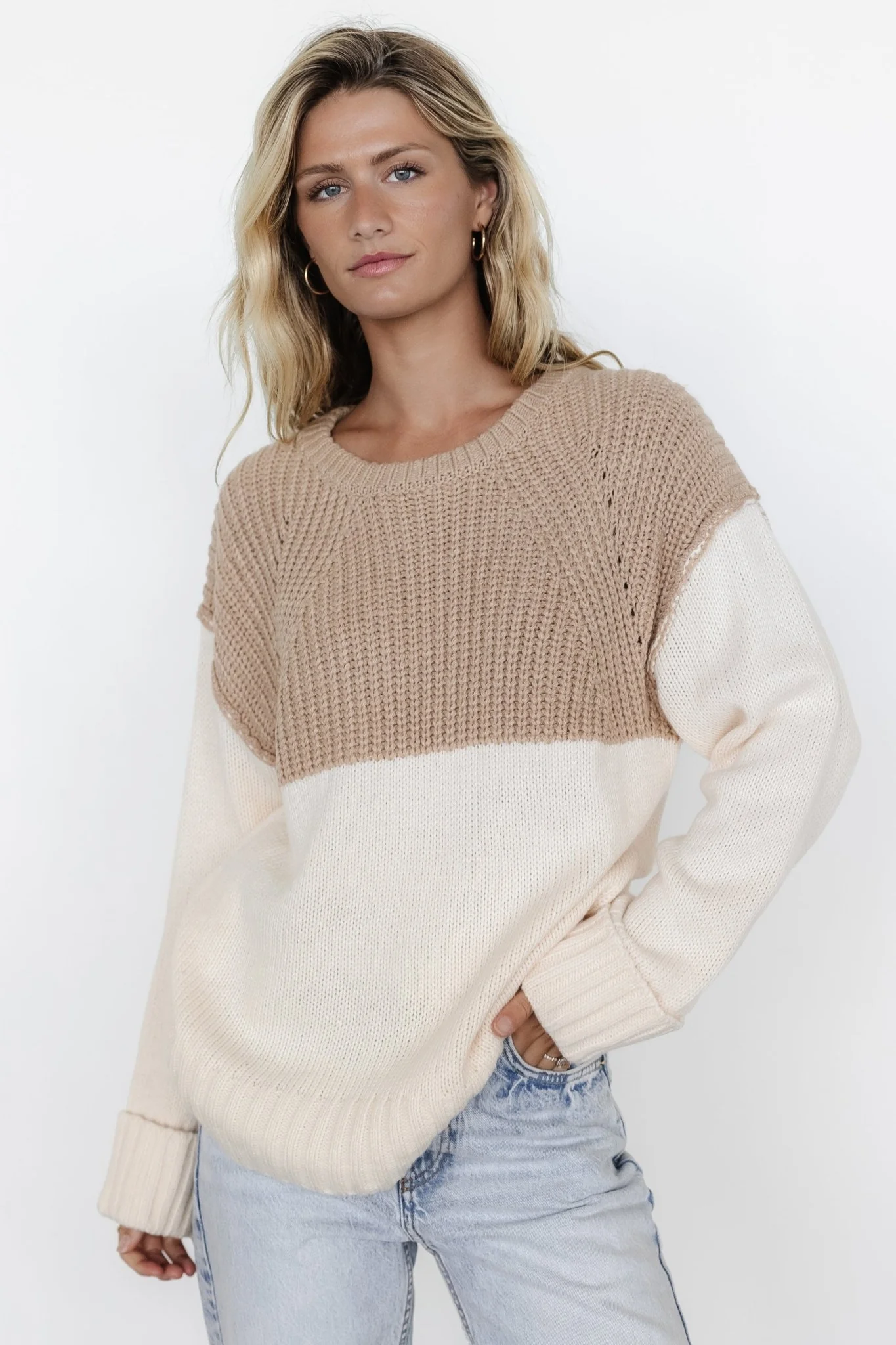 Mabel Cuffed Sweater | Cream + Taupe