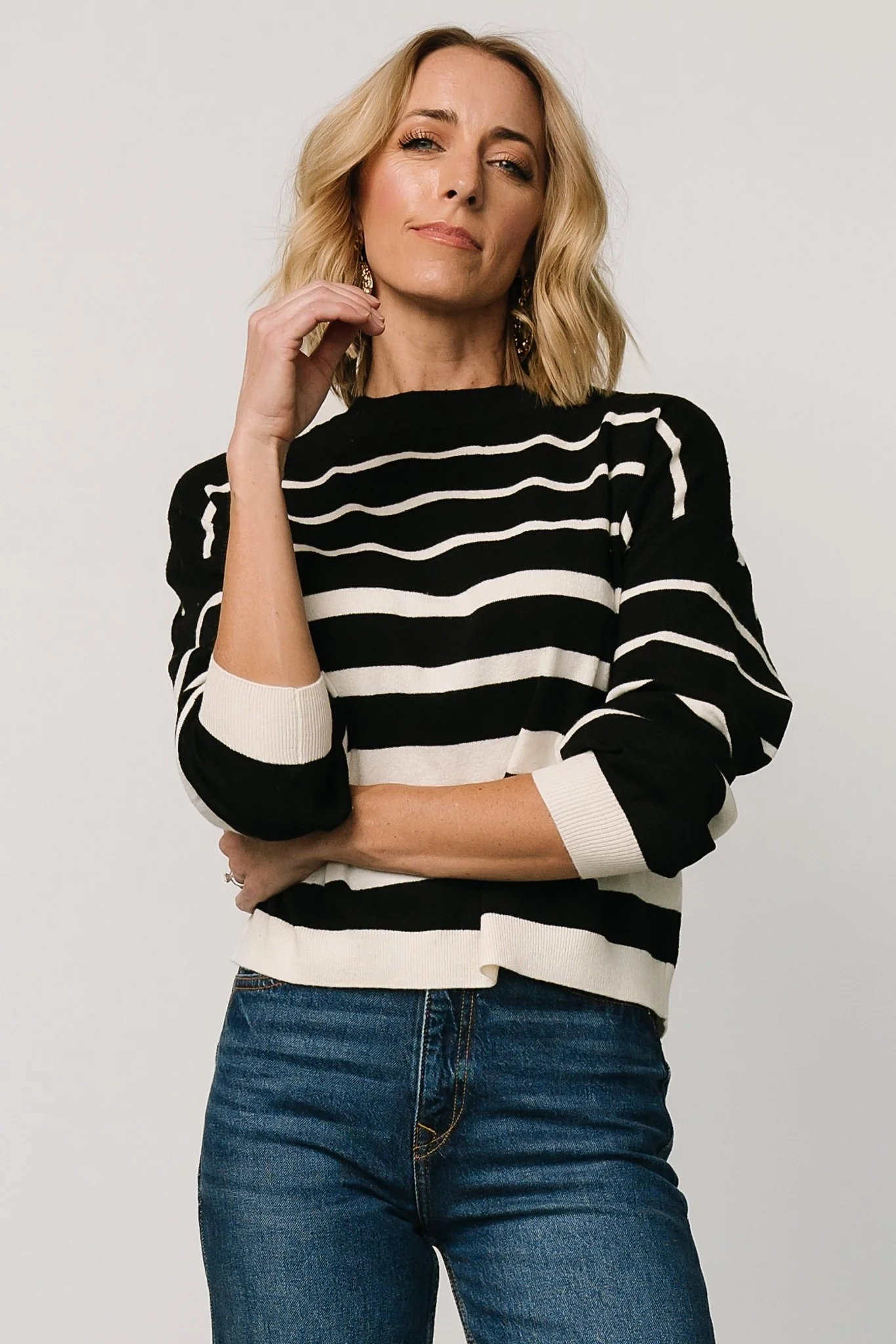 Jensen Stripe Sweater Top | Black + Ivory