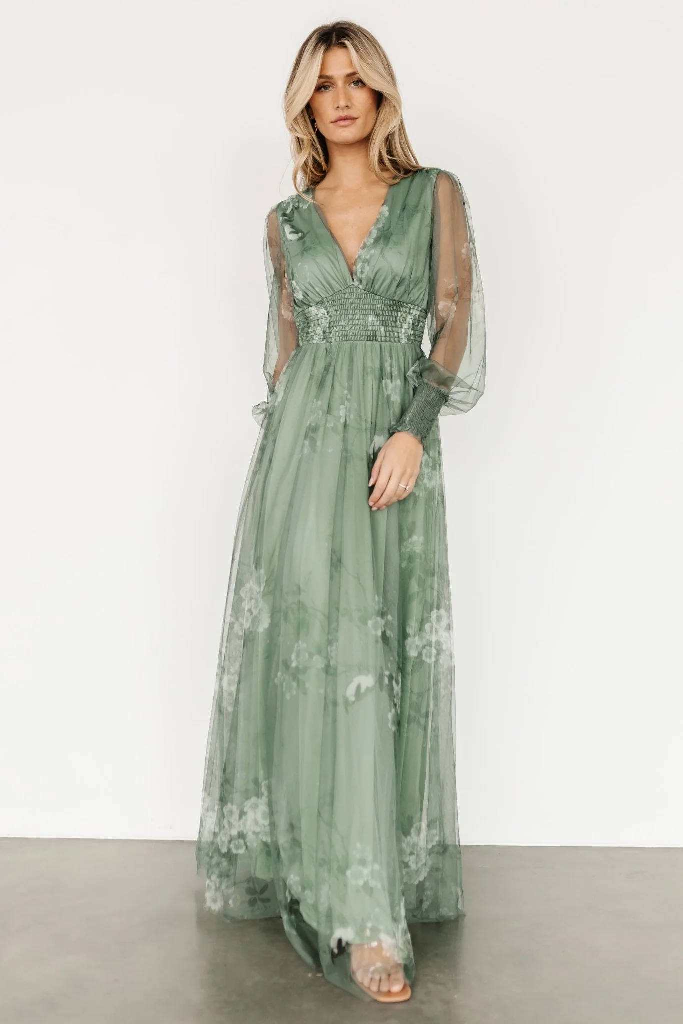 Layla Tulle Maxi Dress | Dusty Green Floral