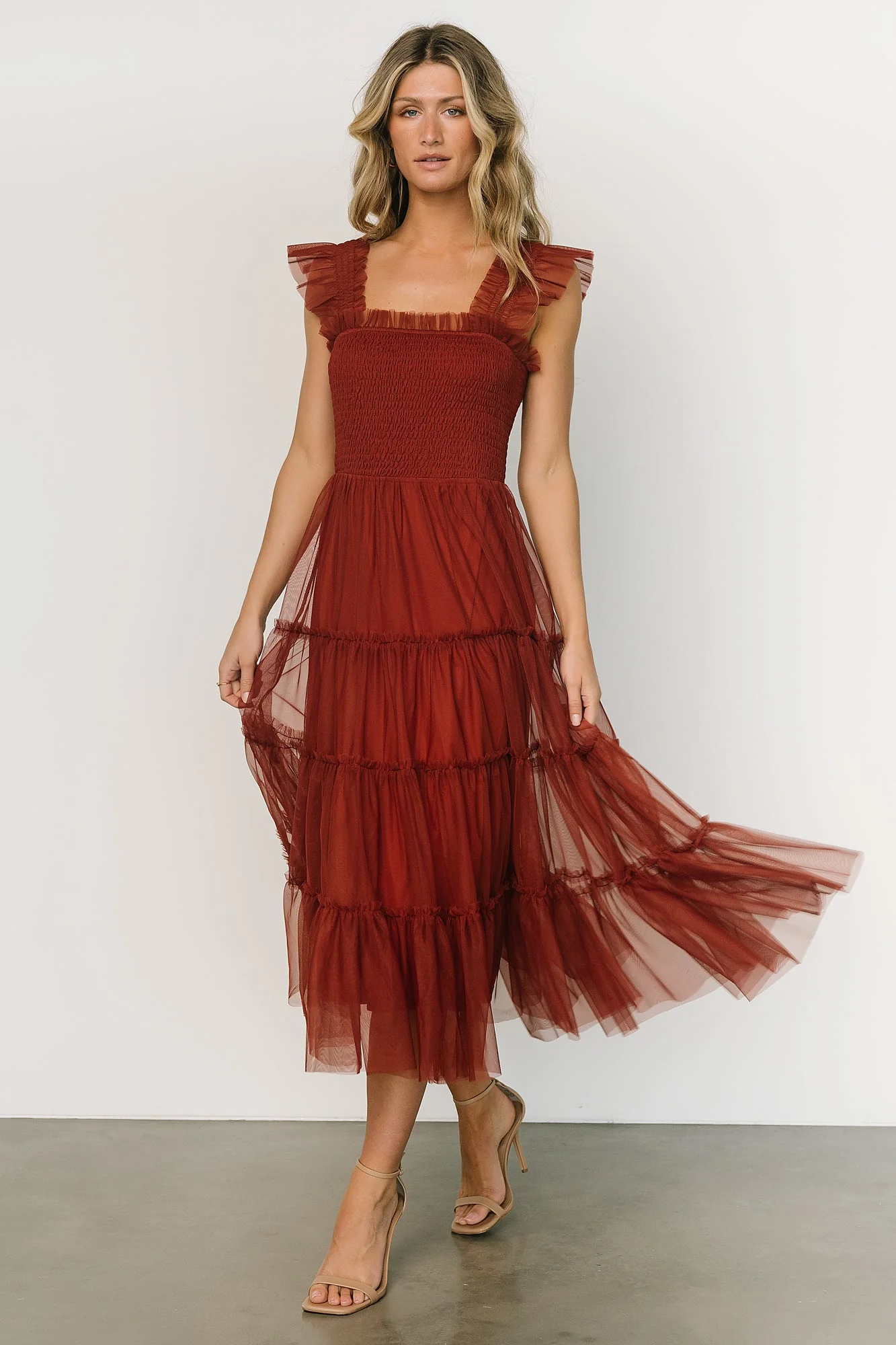 Emma Smocked Tulle Dress | Oxblood