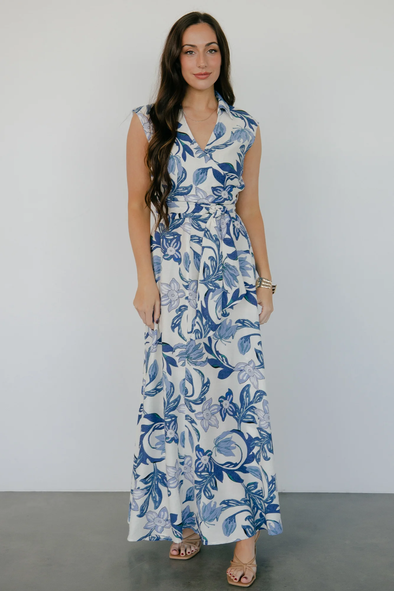 Almeria Maxi Dress | Ivory + Blue Floral