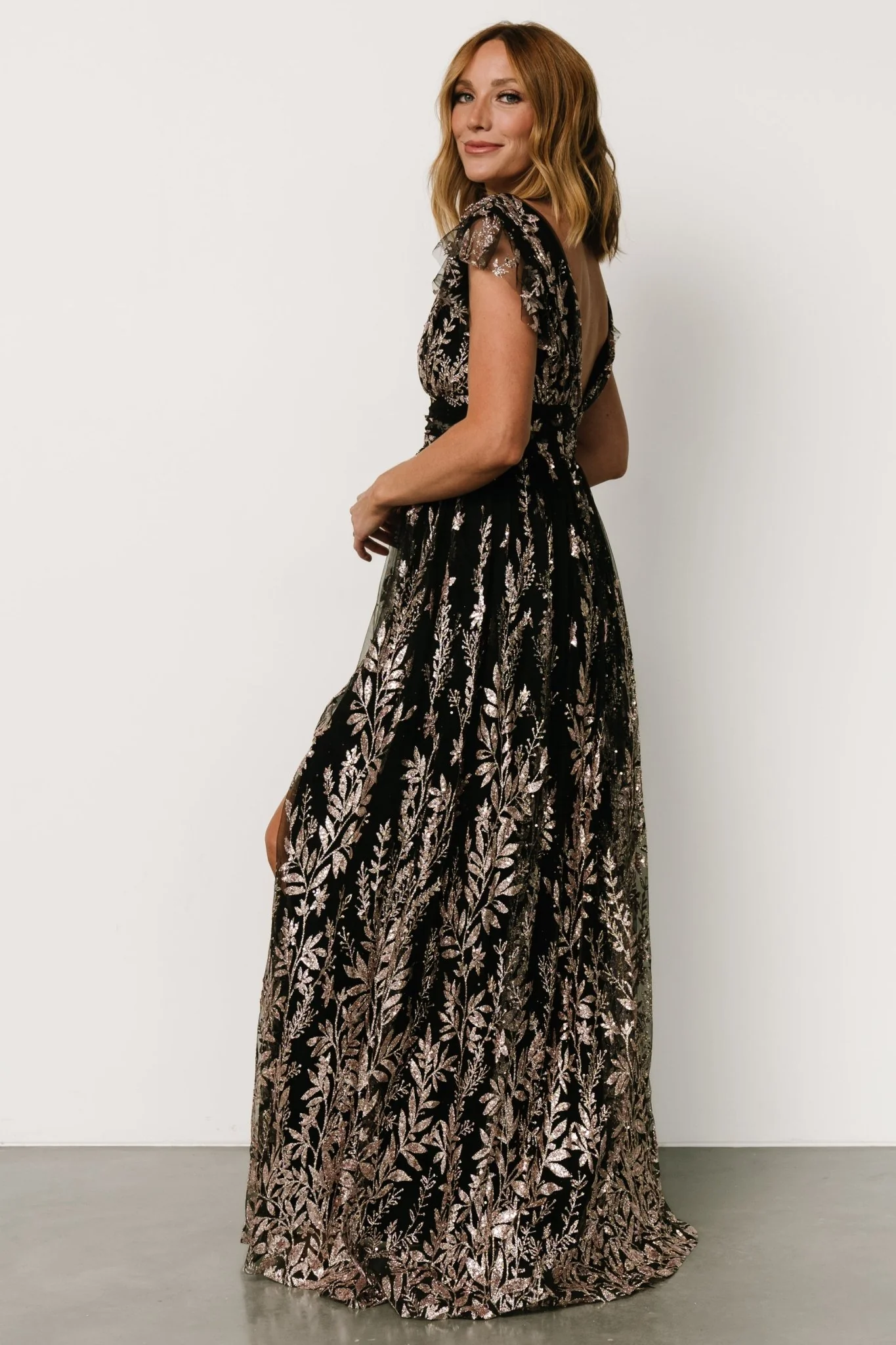 Karina Shimmer Gown | Black + Rose Gold