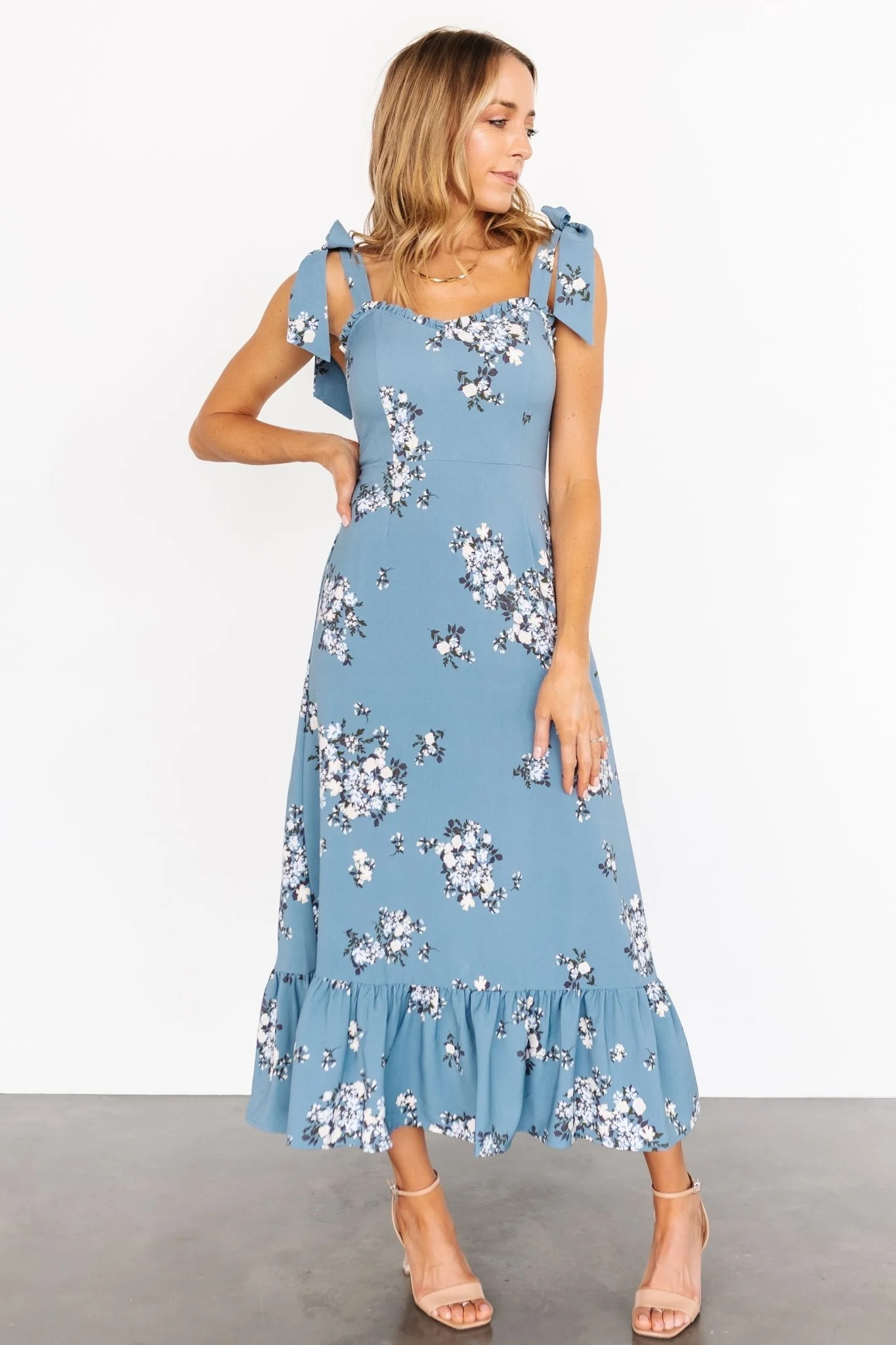 Krissy Midi Dress | Dusty Blue Floral