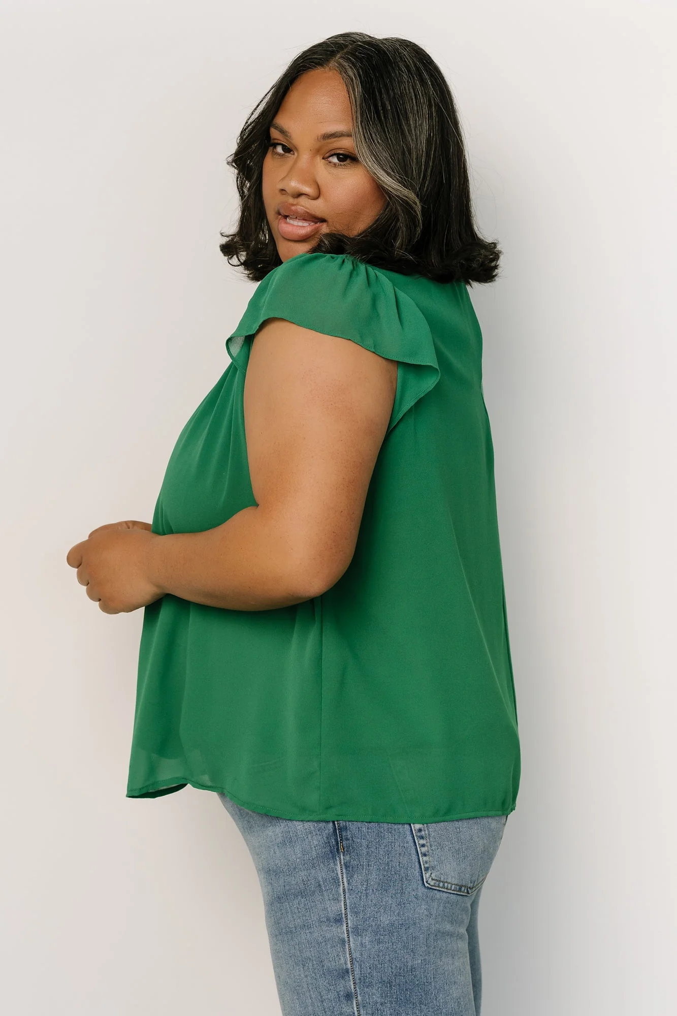 Leah Mock Neck Top | Green