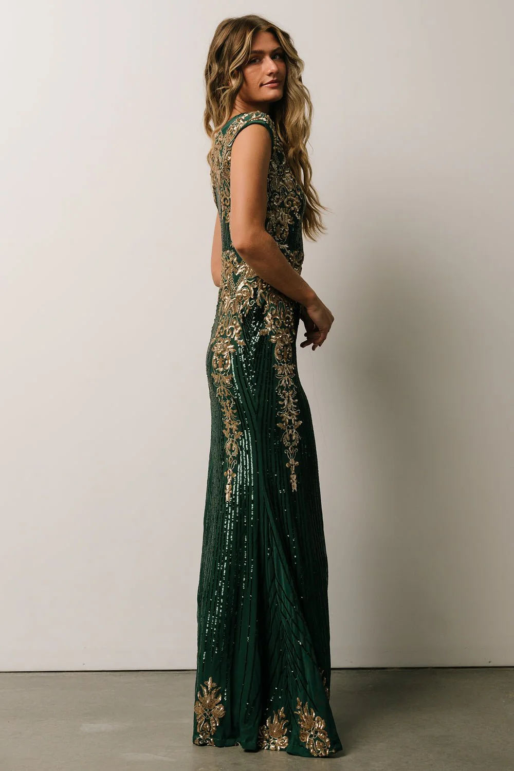 Azura Sequin Gown | Green + Gold