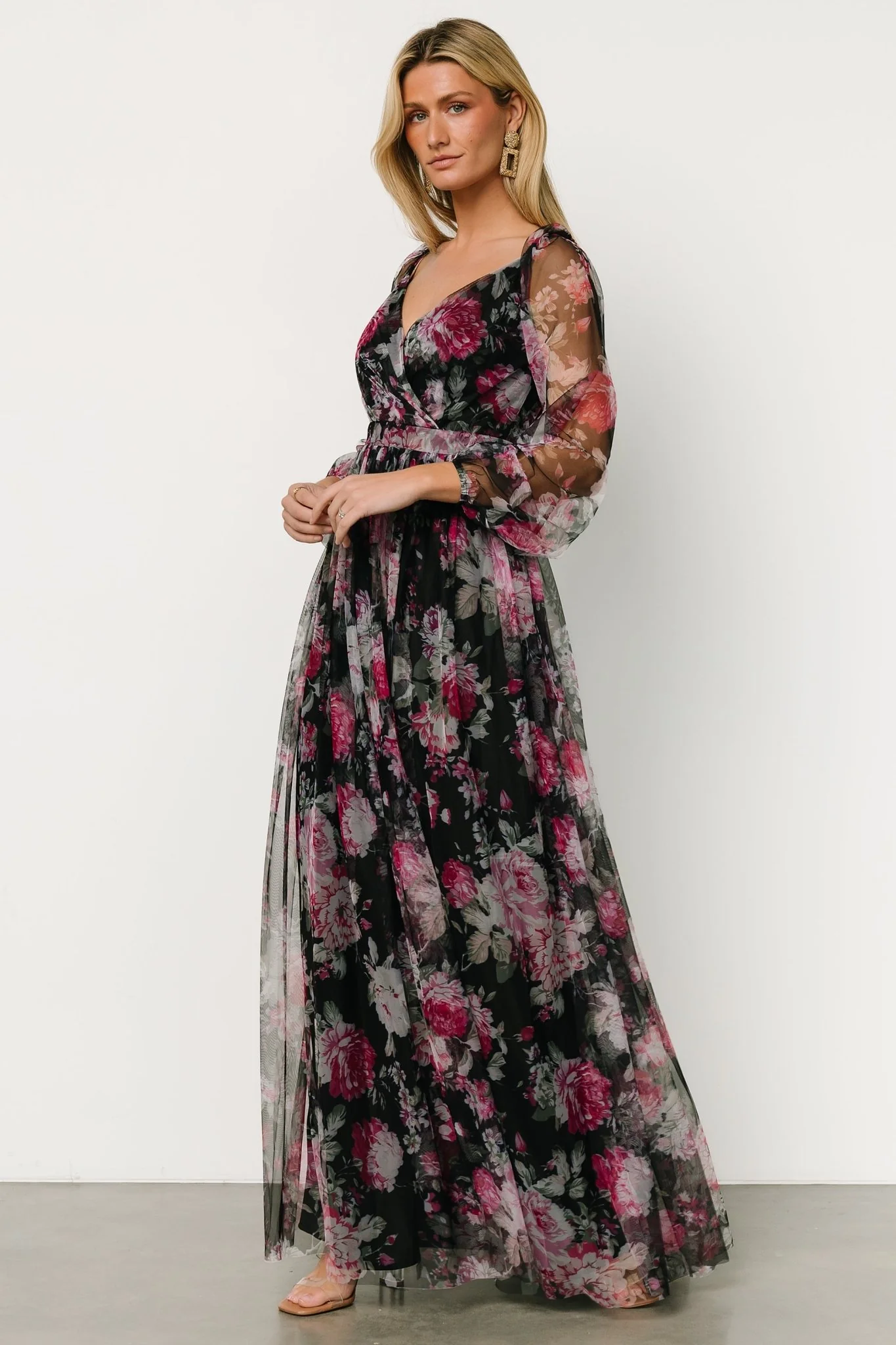 Desiree Tulle Maxi Dress | Black + Fuchsia