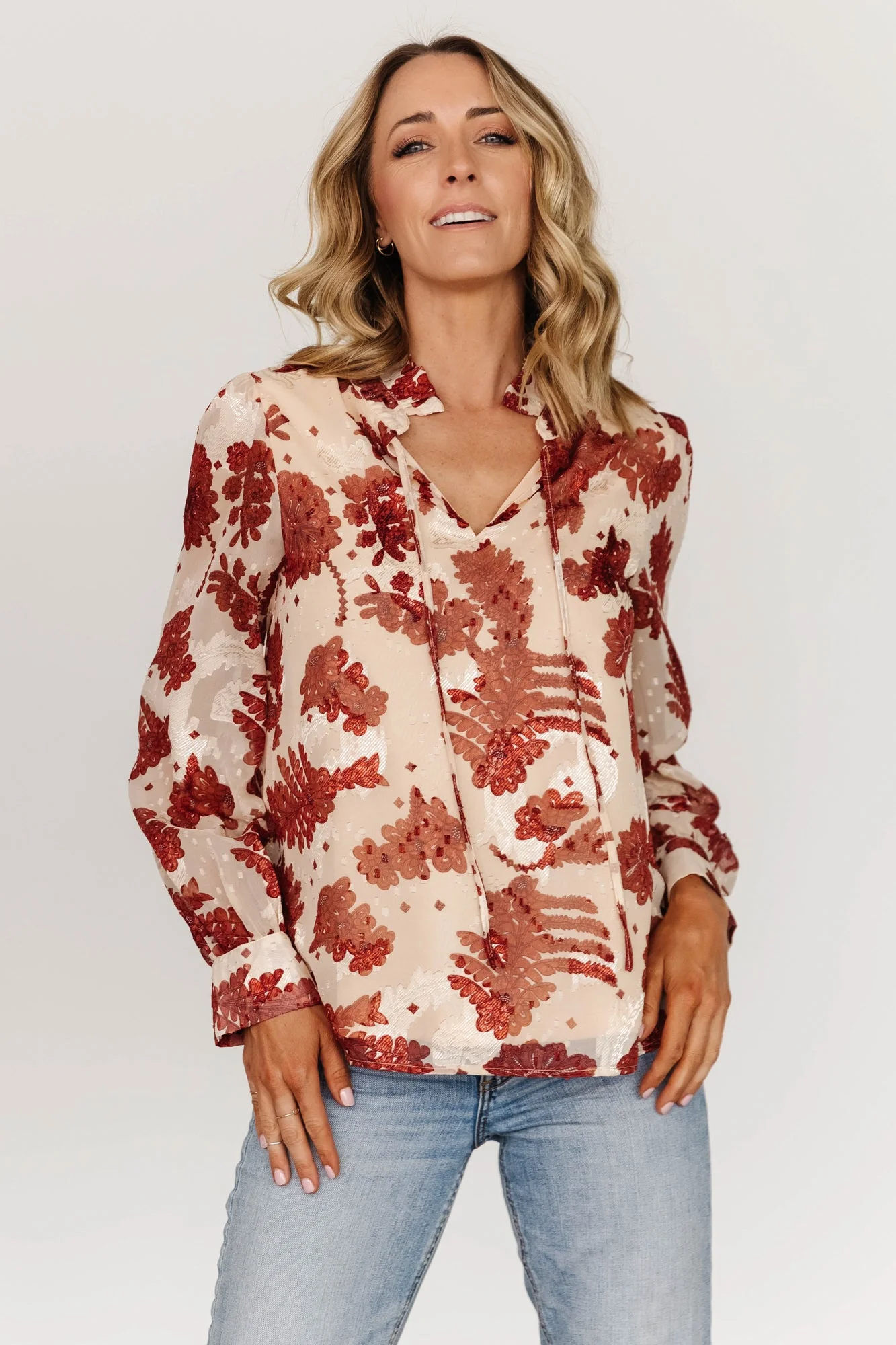 Charlotte Tie Blouse | Cream + Rust