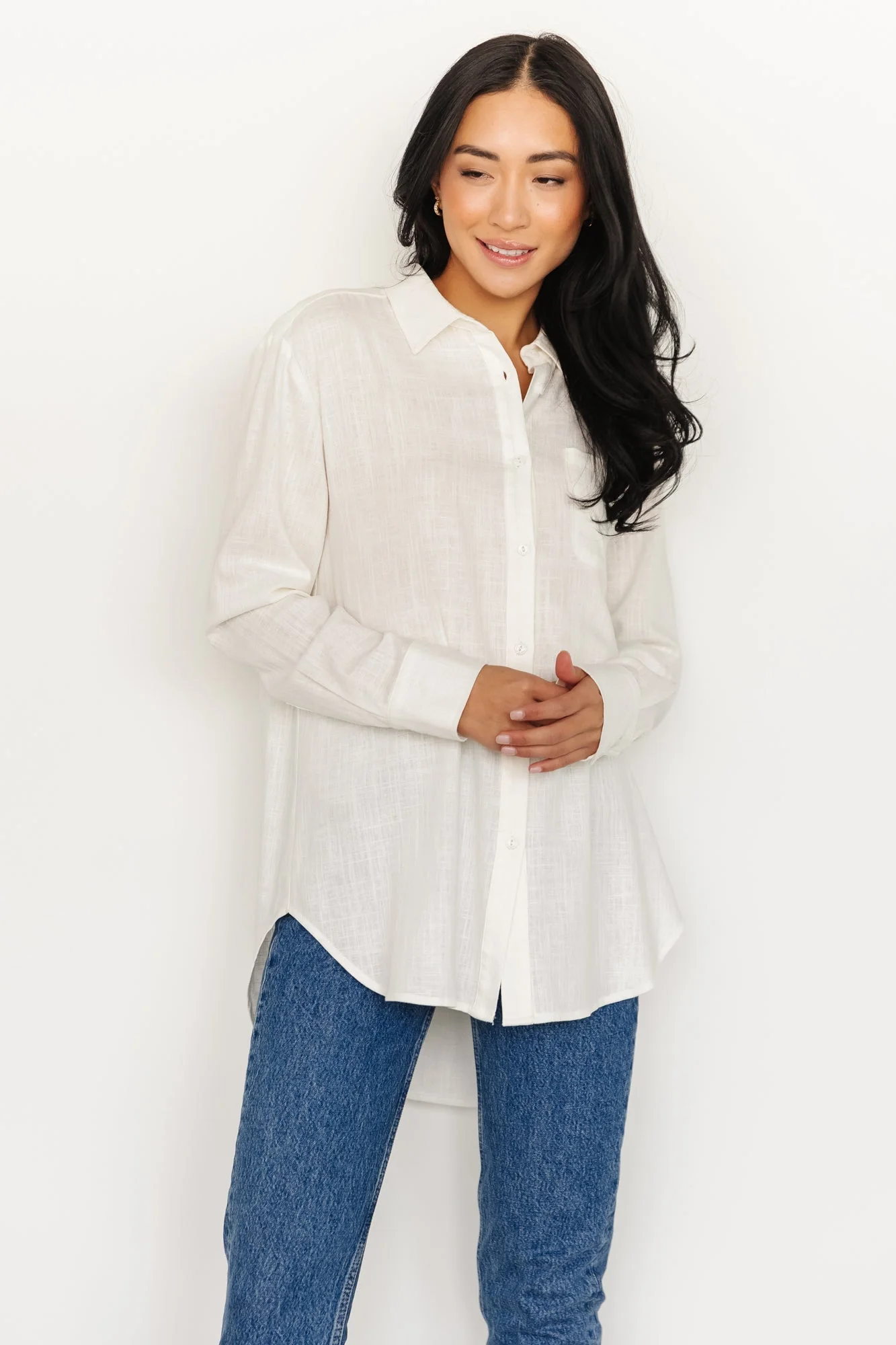 Harlan Linen Button Down Top | Off White