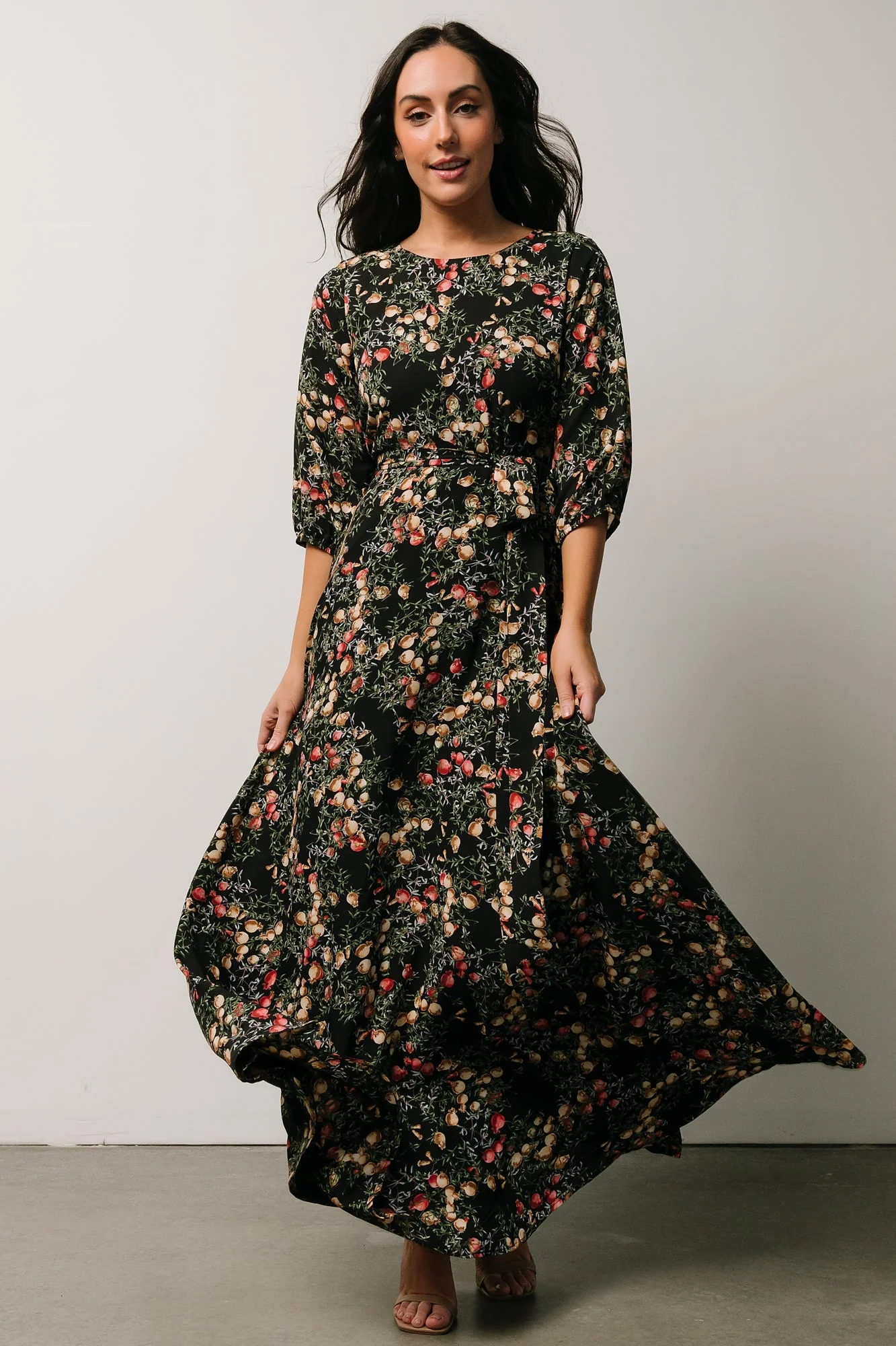 Rebecca Maxi Dress | Black Pomegranate Print