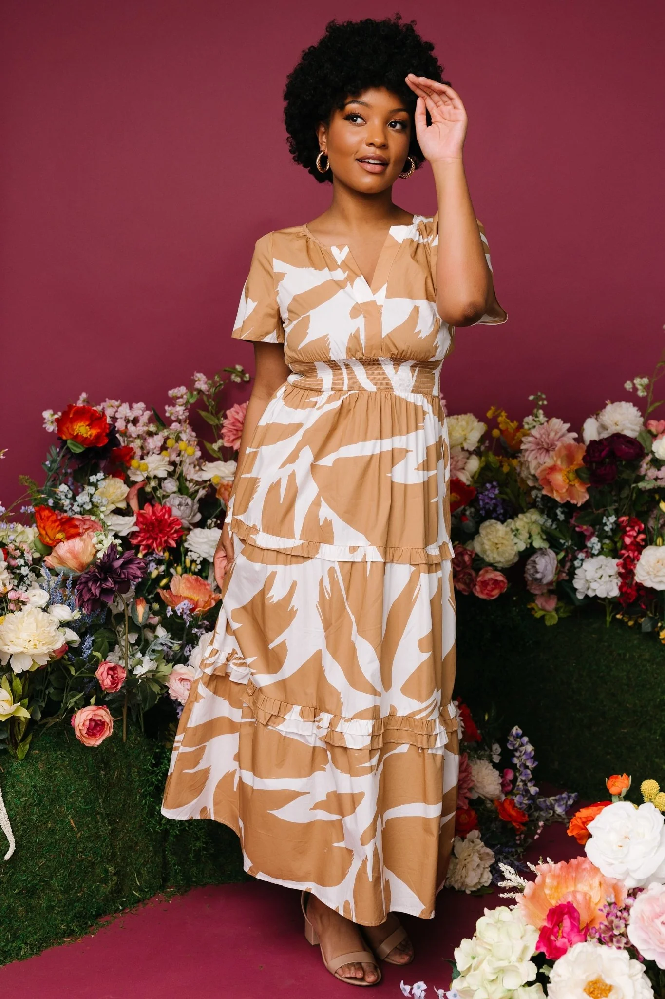 Palmer Tiered Maxi Dress | Camel + White