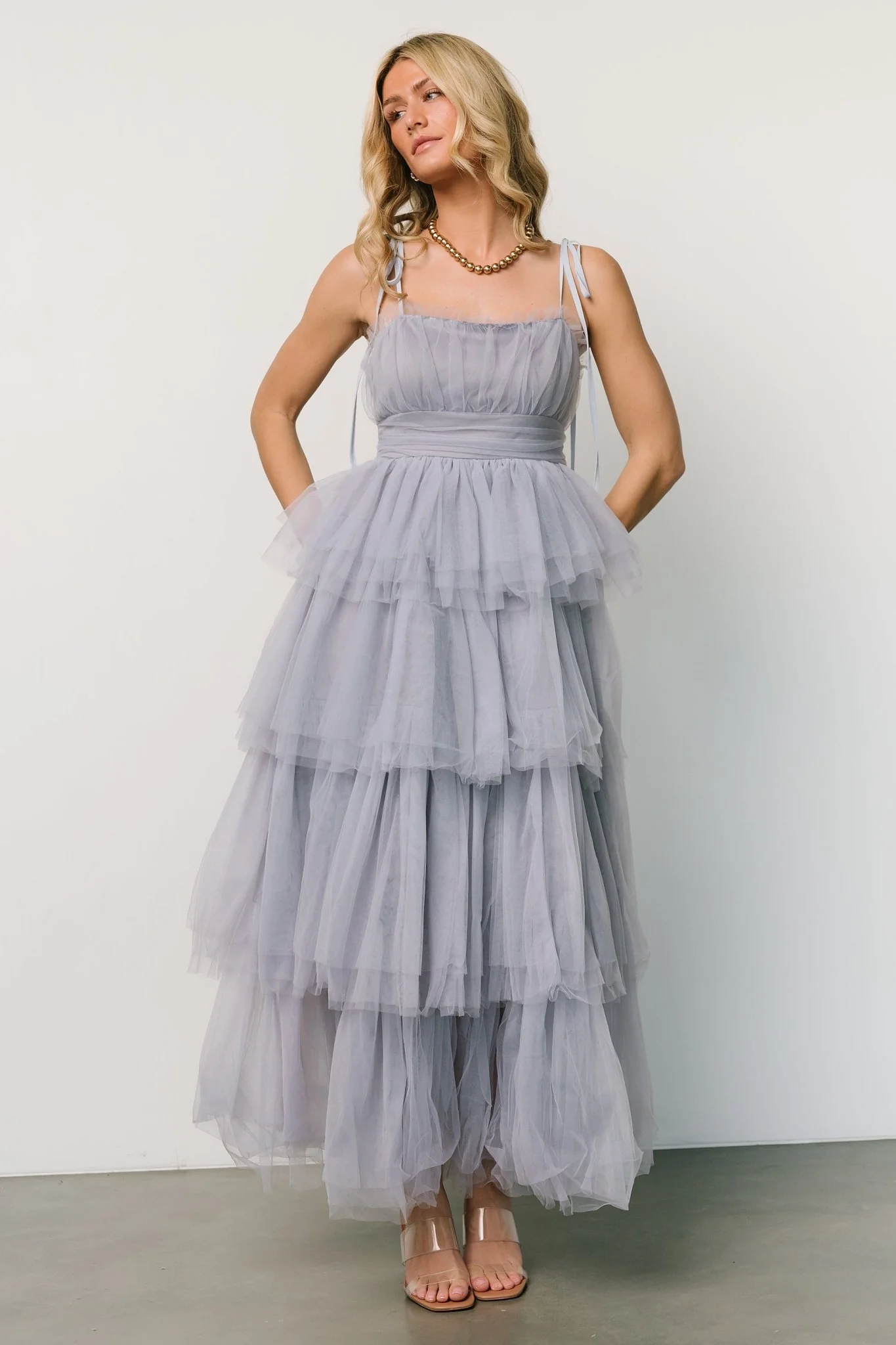 Alora Tulle Tiered Maxi Dress | Dusty Slate