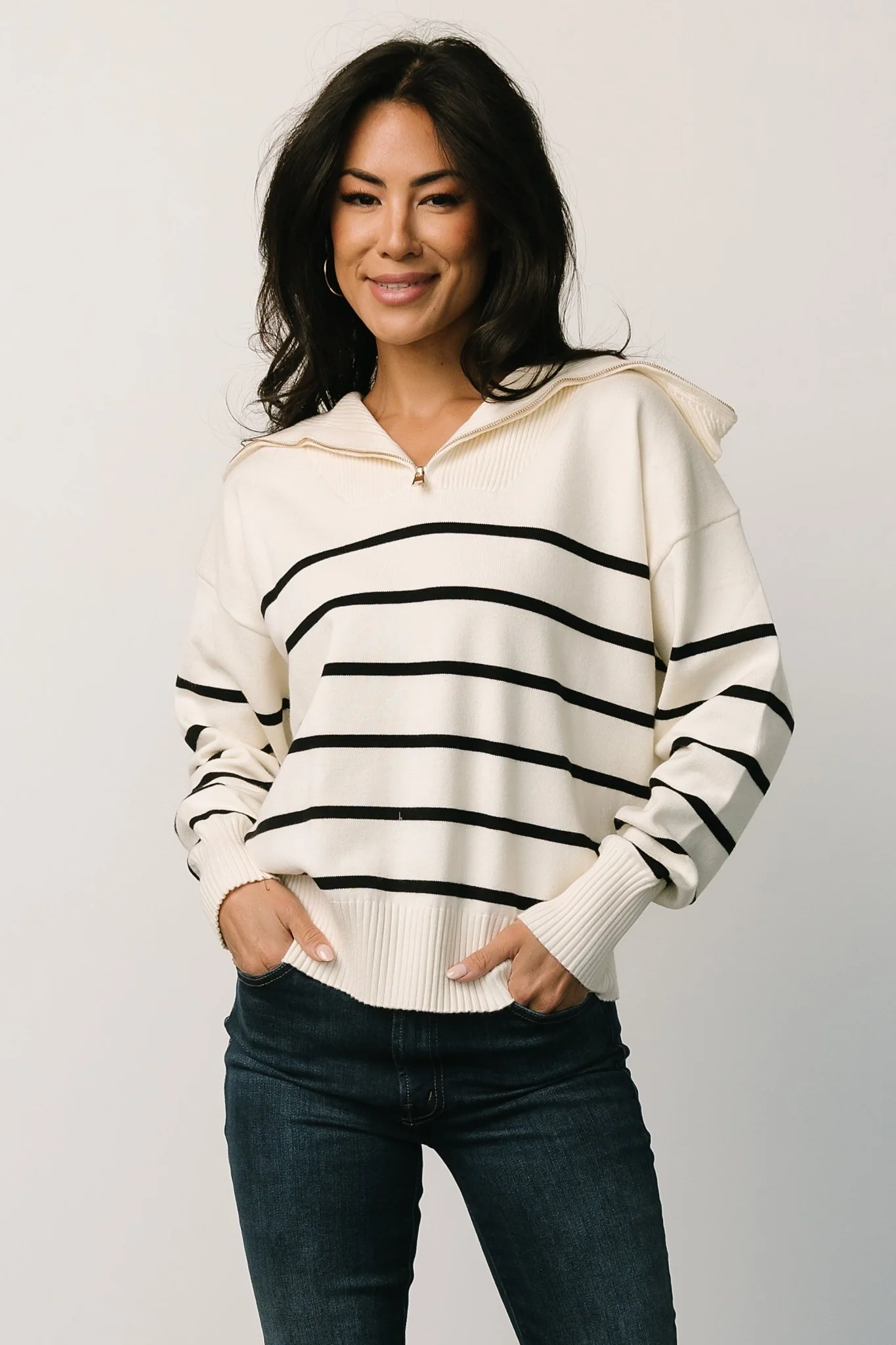 Dixon Striped Sweater | Ivory + Black