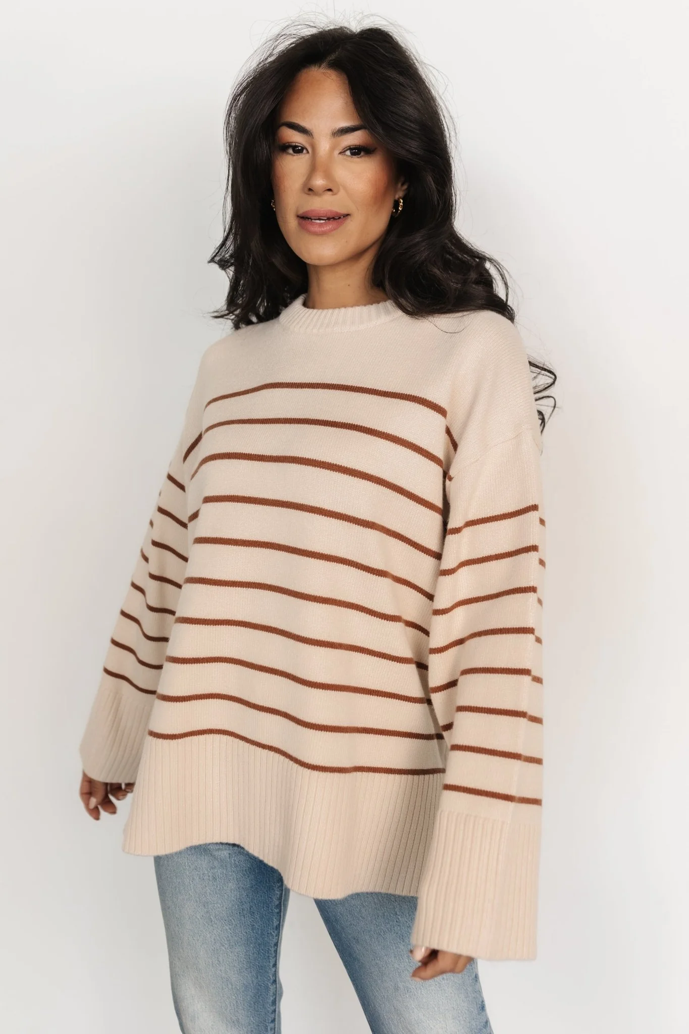Emerson Stripe Knit Sweater | Beige + Camel