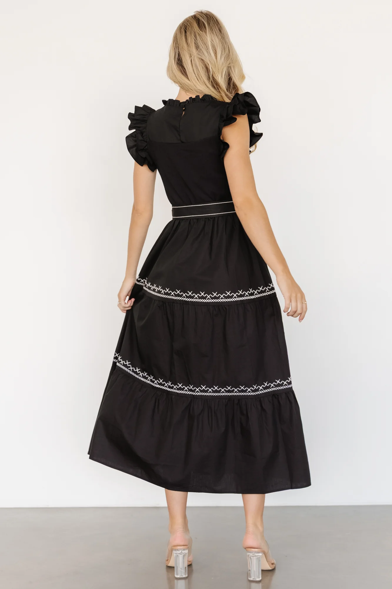 Elisa Embroidered Midi Dress | Black