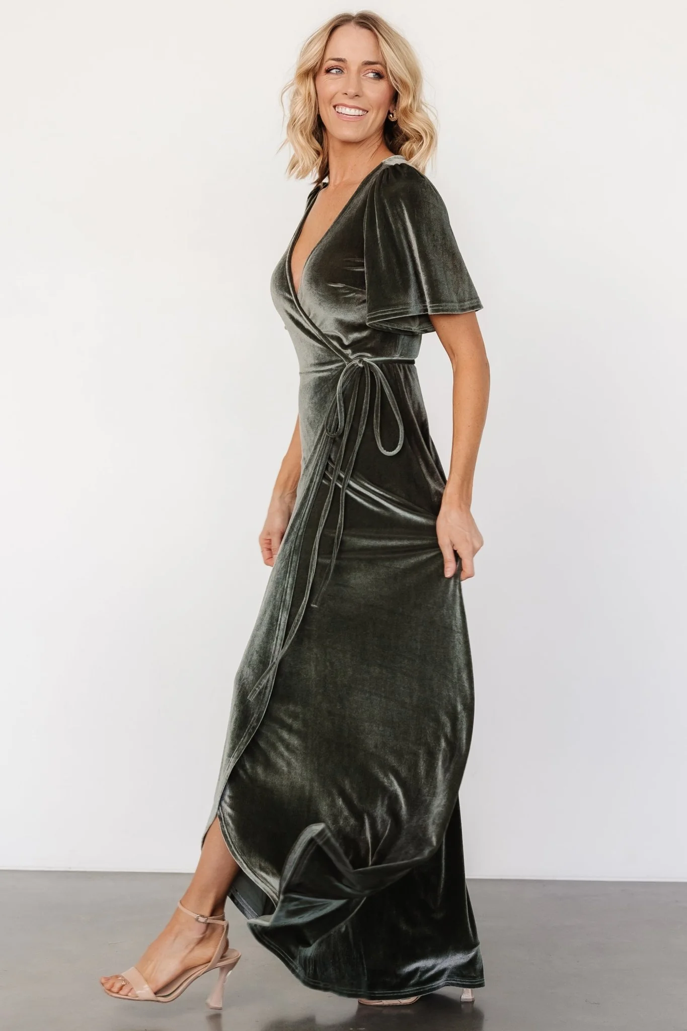 Katelyn Velvet Maxi Wrap Dress | Eucalyptus