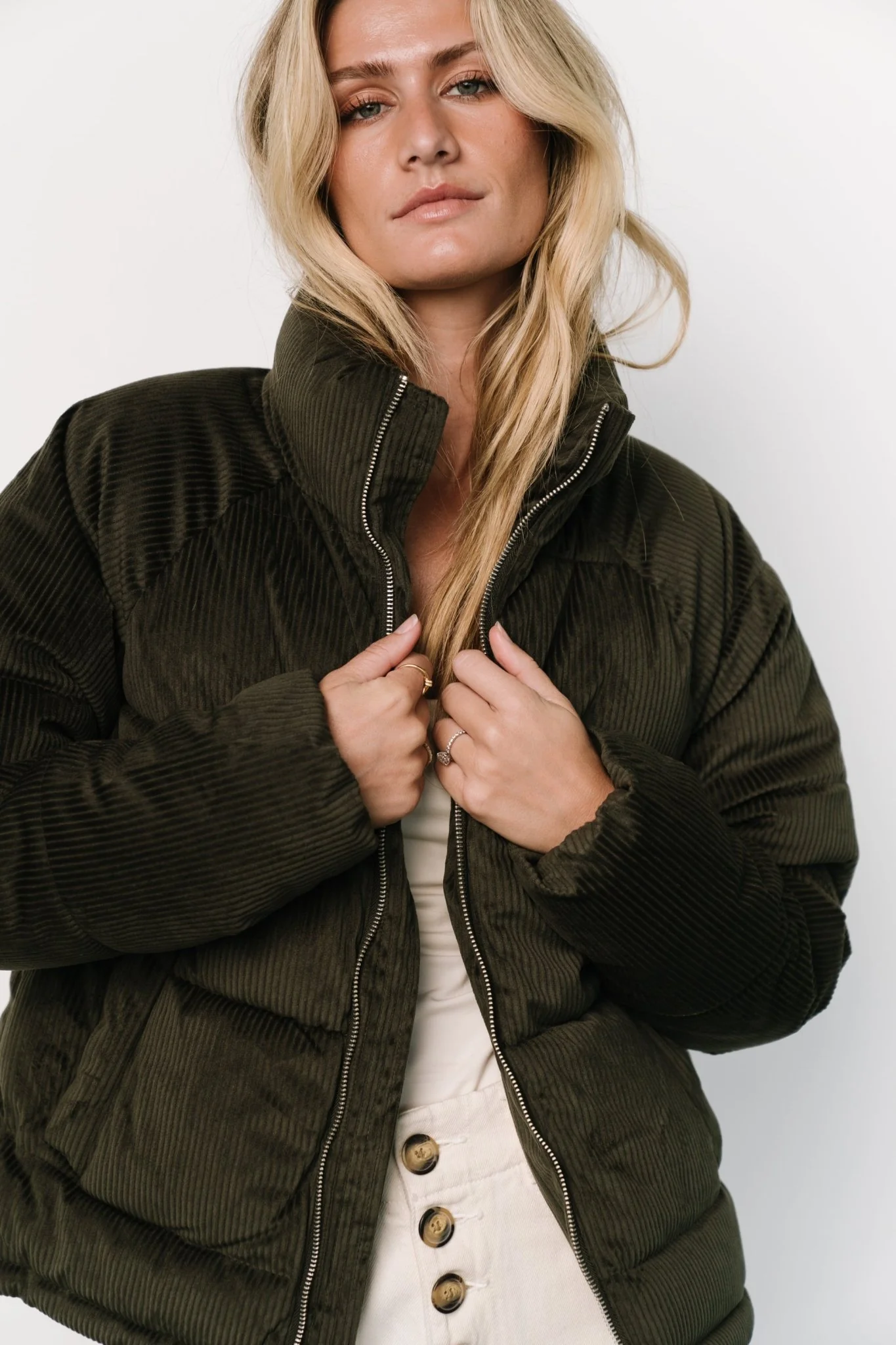 Holden Corduroy Puffer Jacket | Olive Charcoal