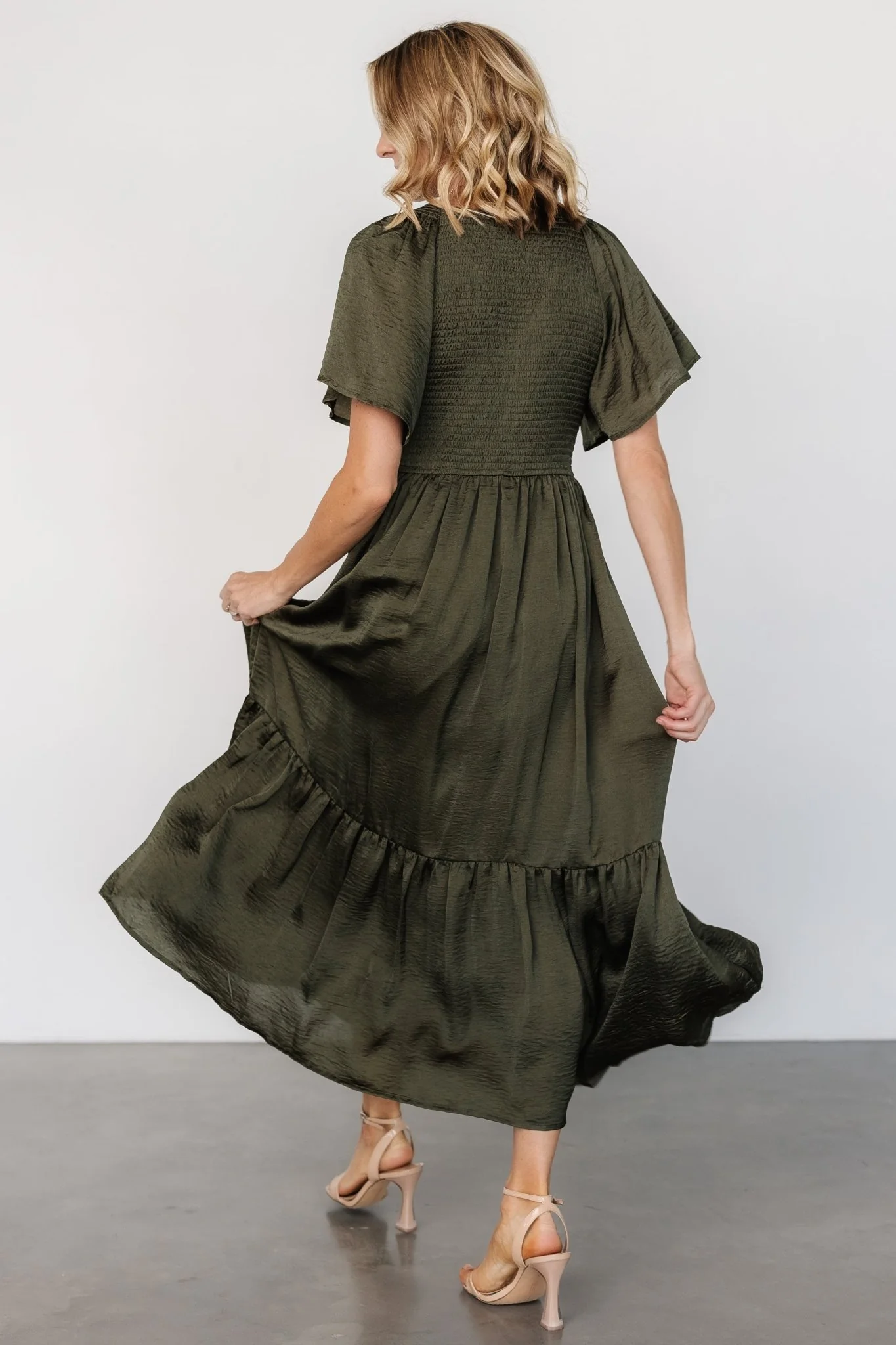 Lovell Smocked Midi Dress | Deep Olive