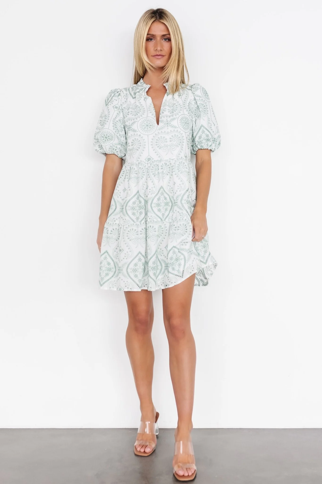 Josie Eyelet Babydoll Dress | White + Sage