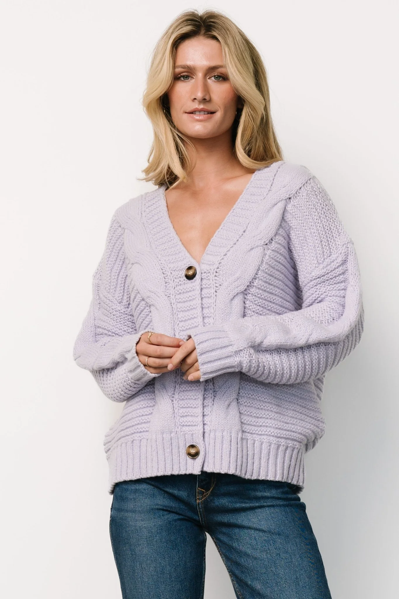 Ames Cable Knit Cardigan | Lavender