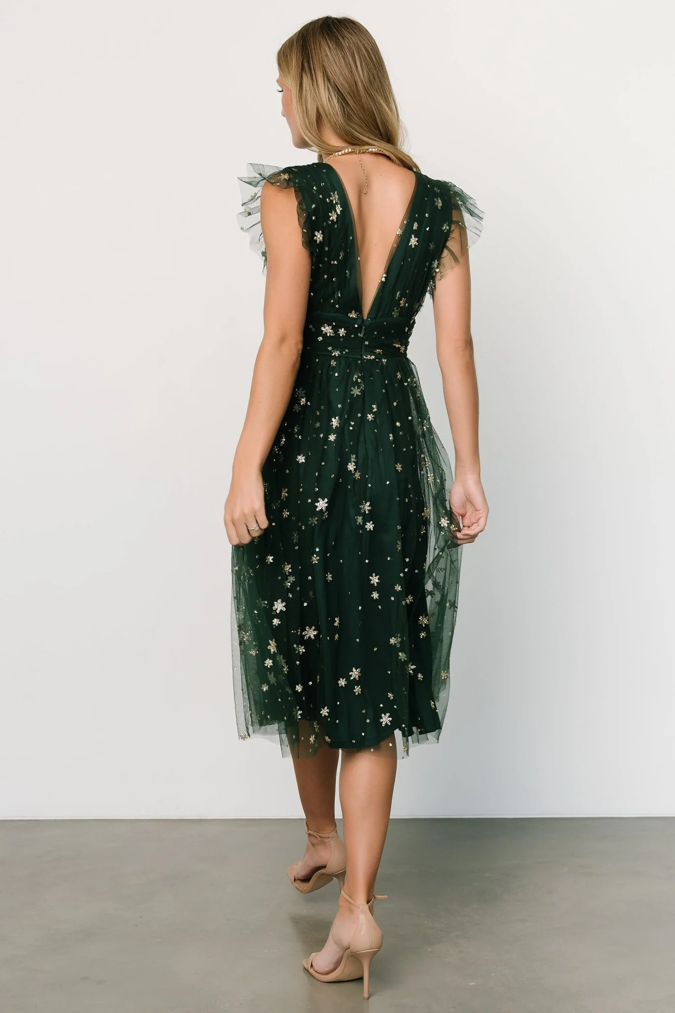 Chiara Shimmer Midi Dress | Green + Gold