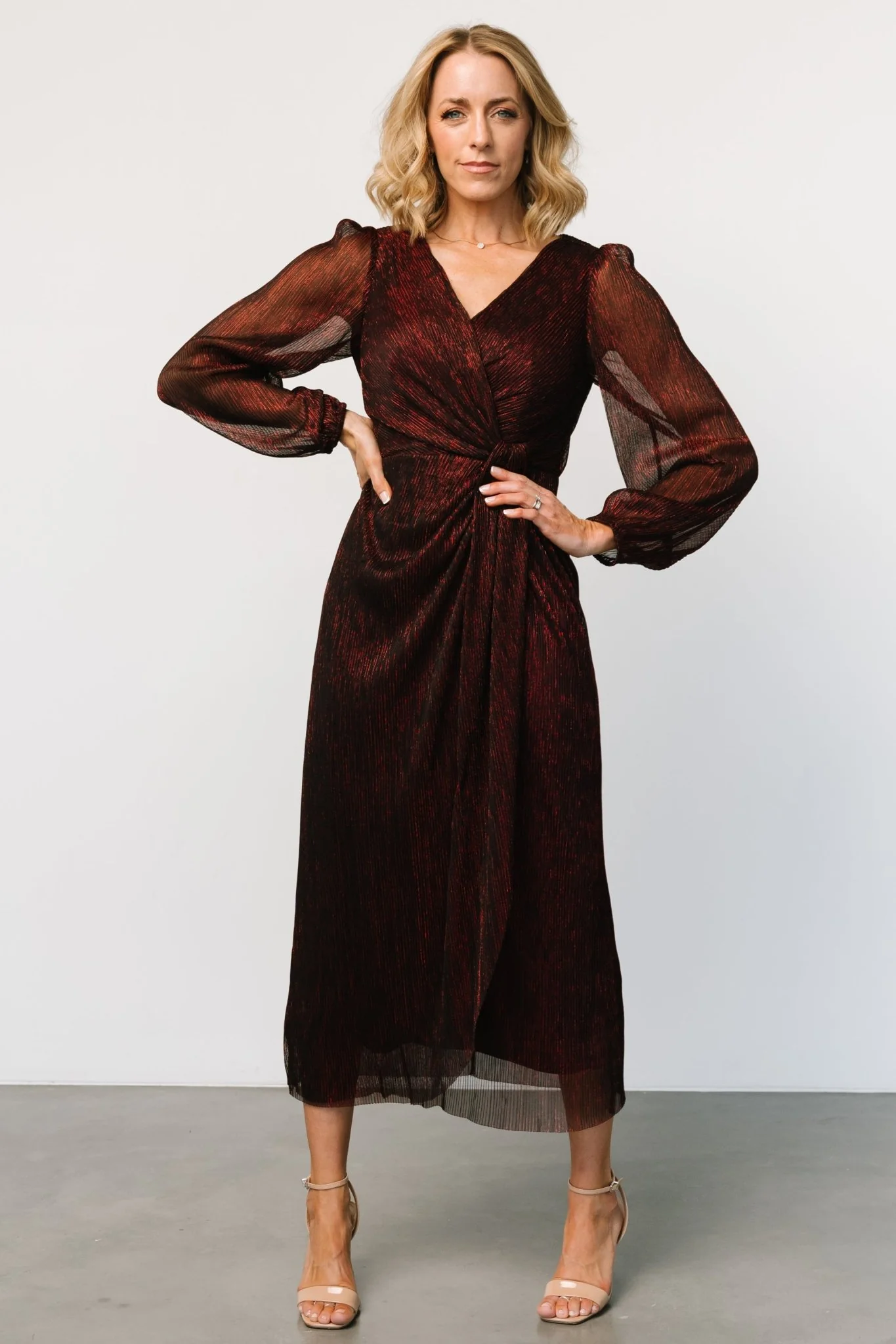 Devlyn Pleated Dress | Ruby Shimmer