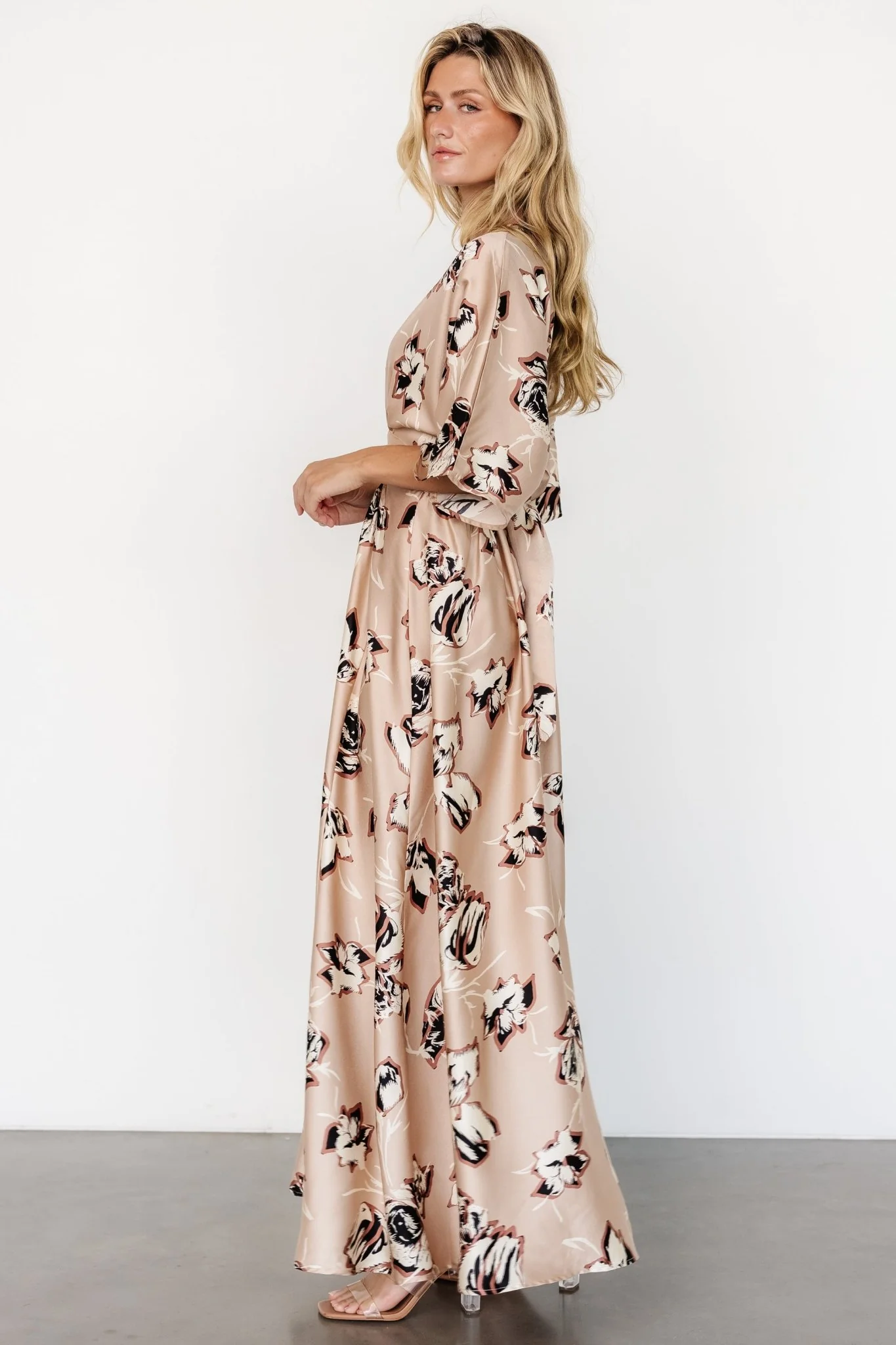 Romilly Satin Maxi Dress | Champagne Print