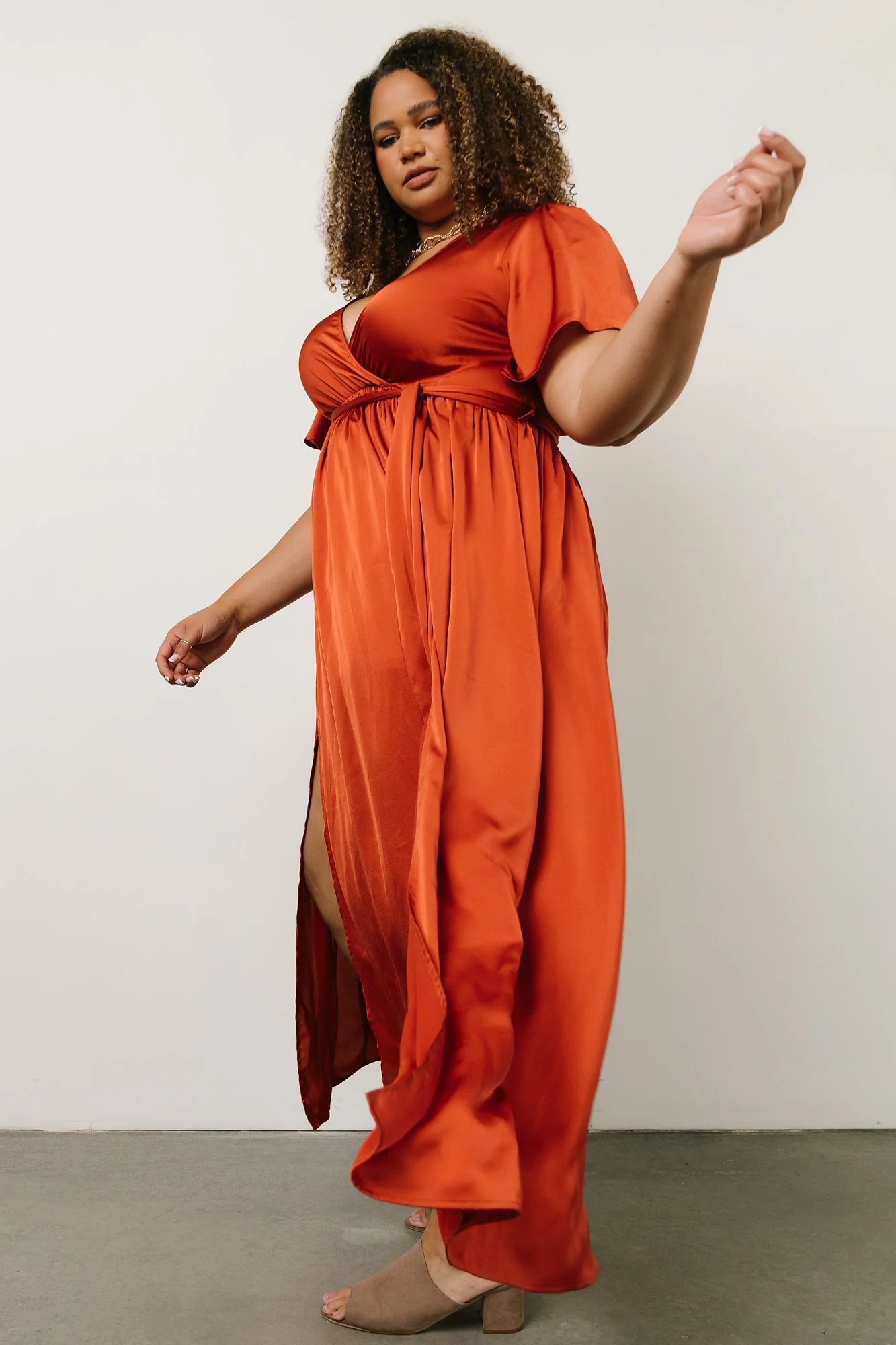 Sicily Satin Maxi Dress | Rust