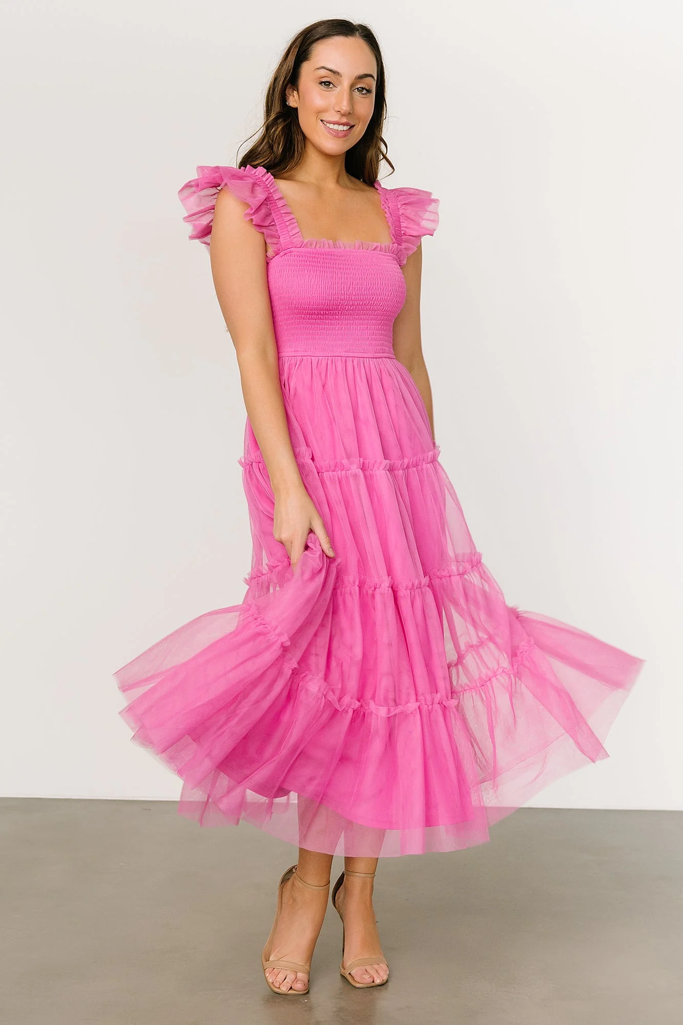 Mindi Tulle Midi Dress | Pink