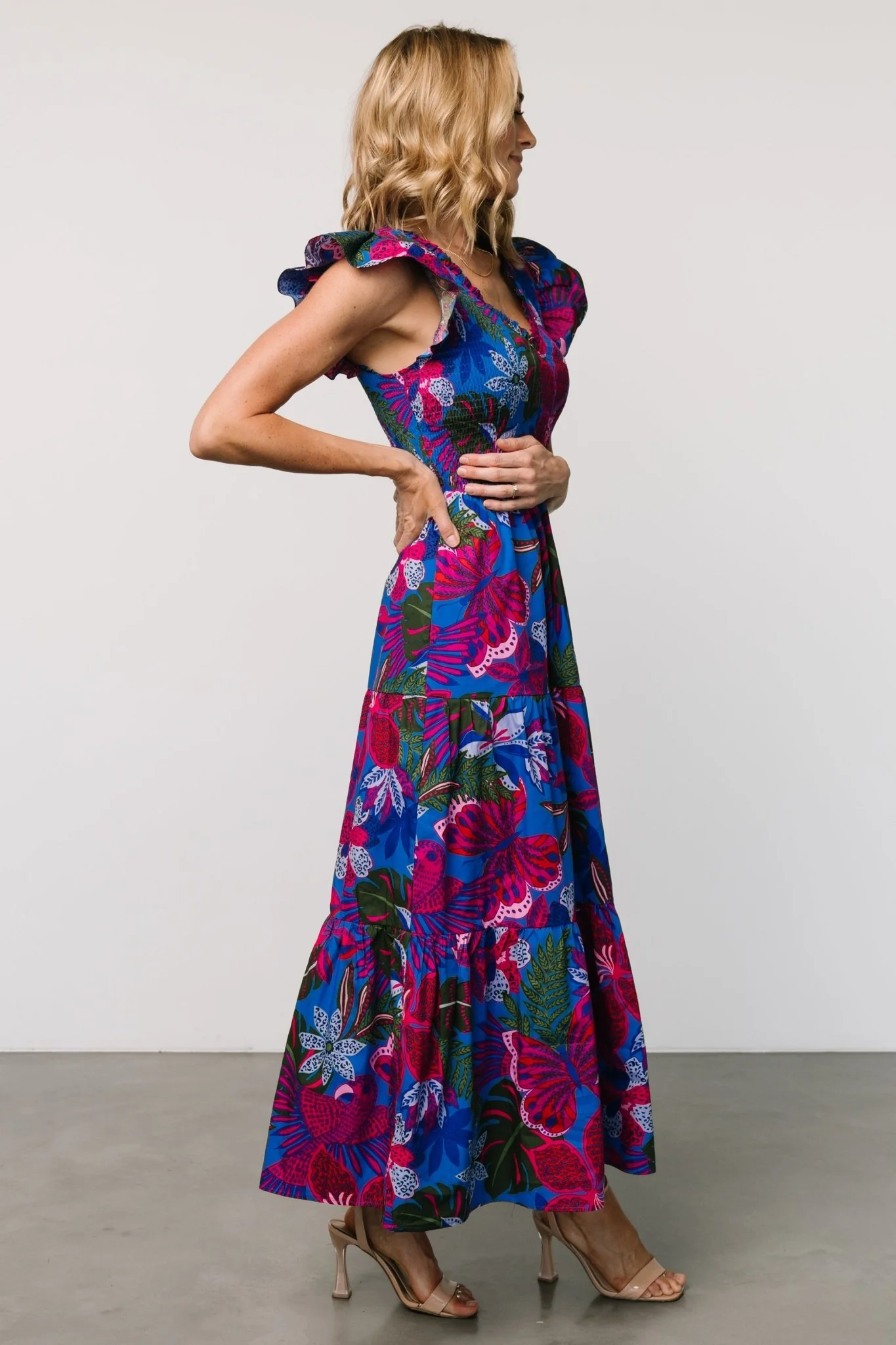 Ranchero Smocked Maxi Dress | Cobalt + Fuchsia Print
