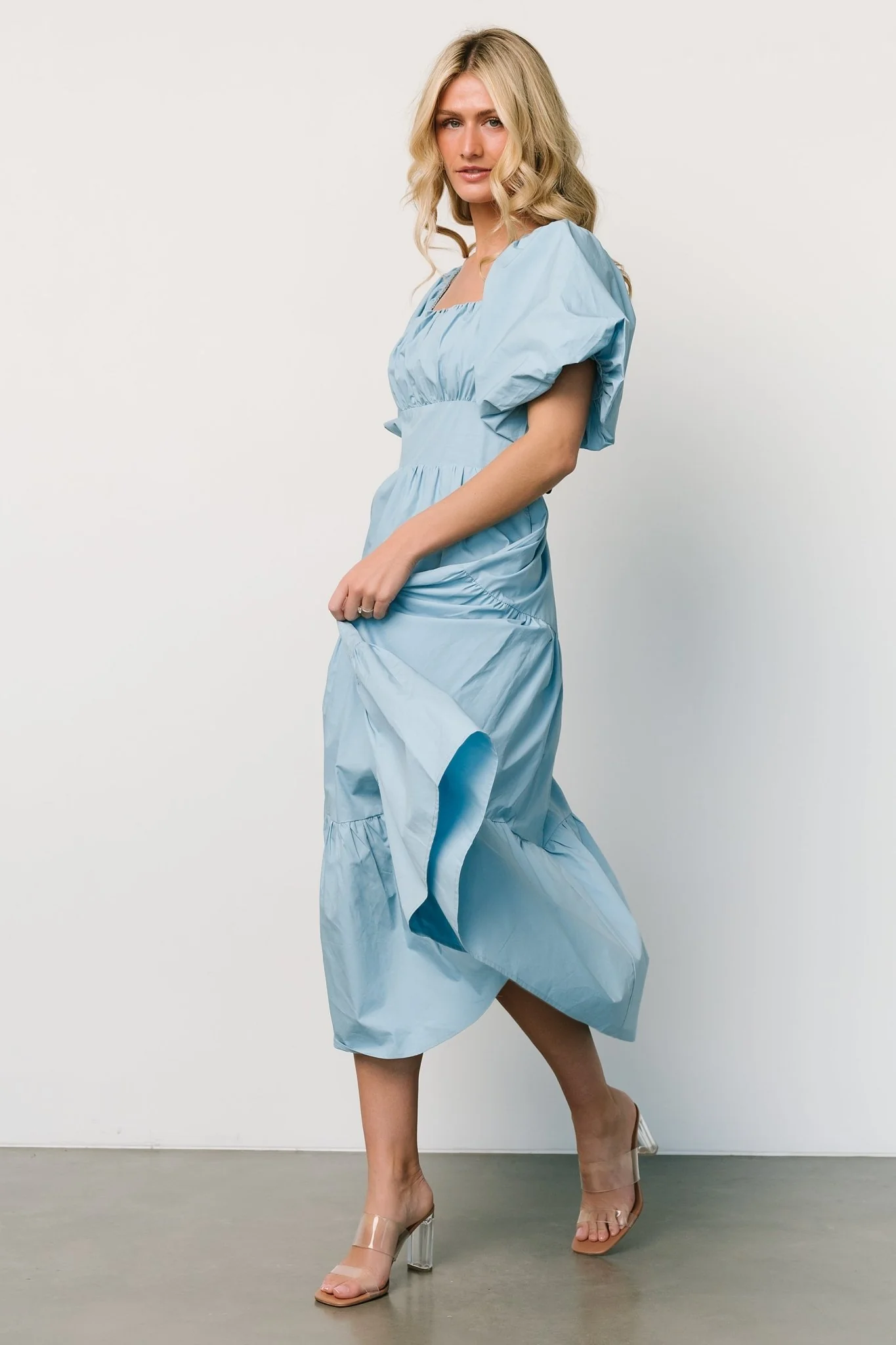 Cindy Puff Sleeve Tiered Dress | Blue