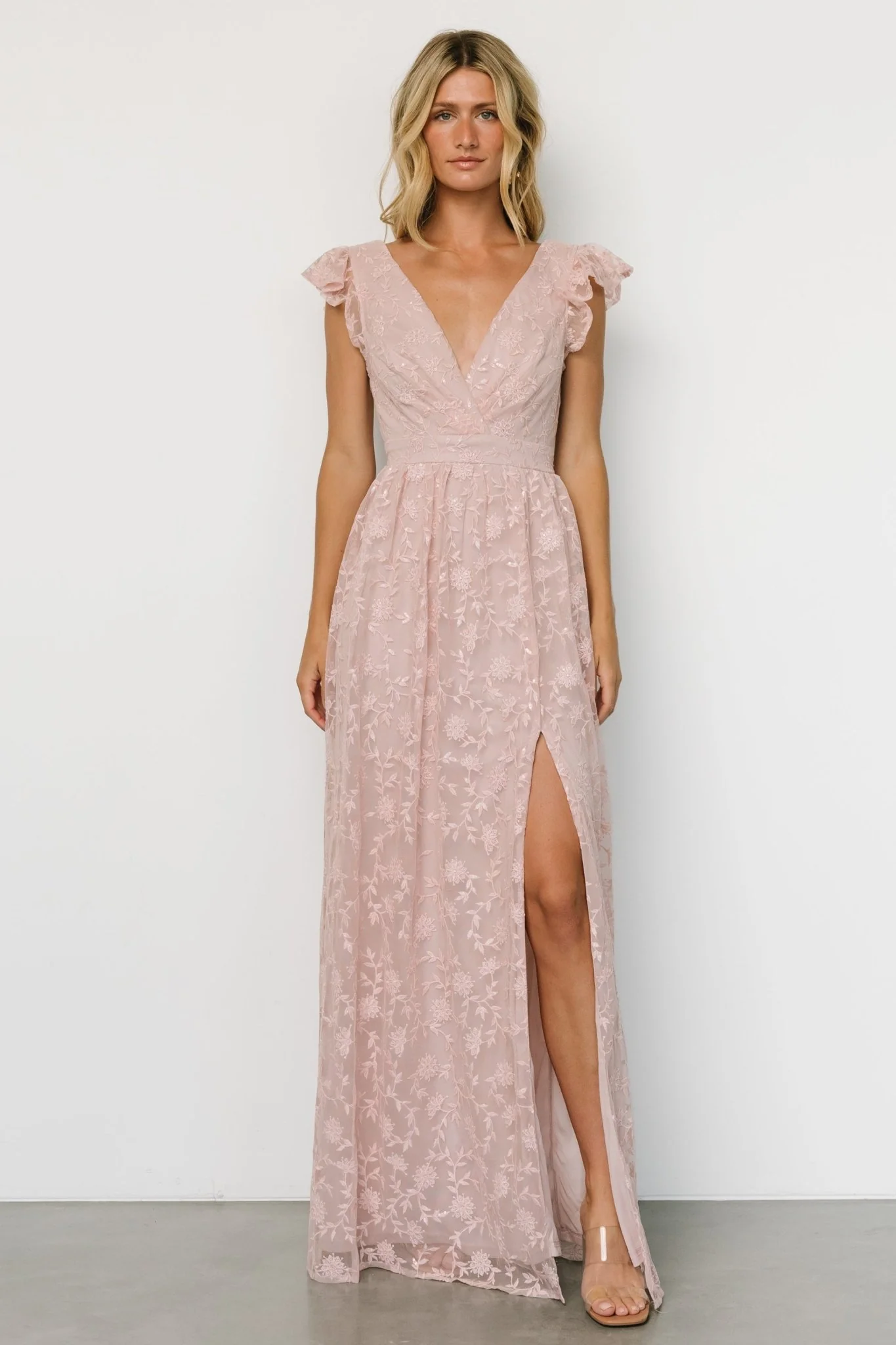 Alexa Embroidered Sequin Maxi Dress | Blush Rose