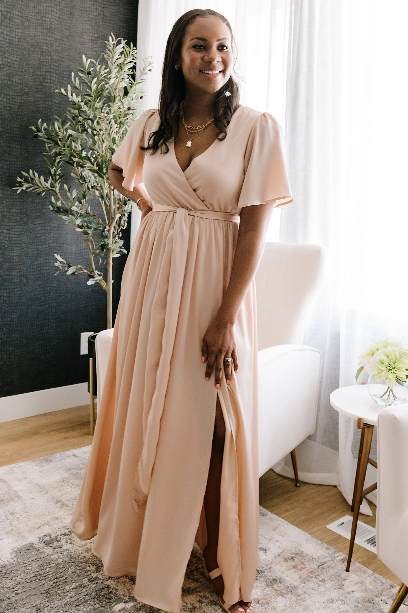 Sicily Satin Maxi Dress | Natural